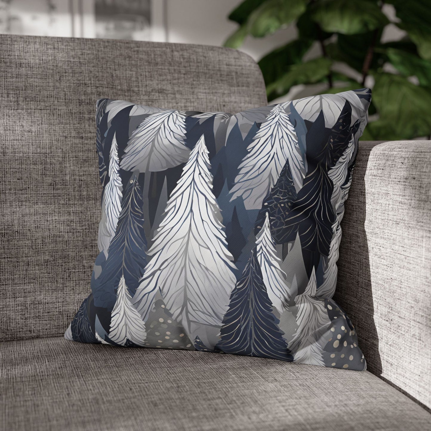 Navy Modern Trees Square Poly Canvas Pillowcase