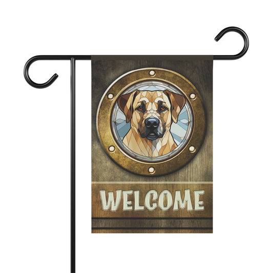 Anatolian Shepherd in Port Hole Welcome 2-Sided Garden & House Flag/Banner