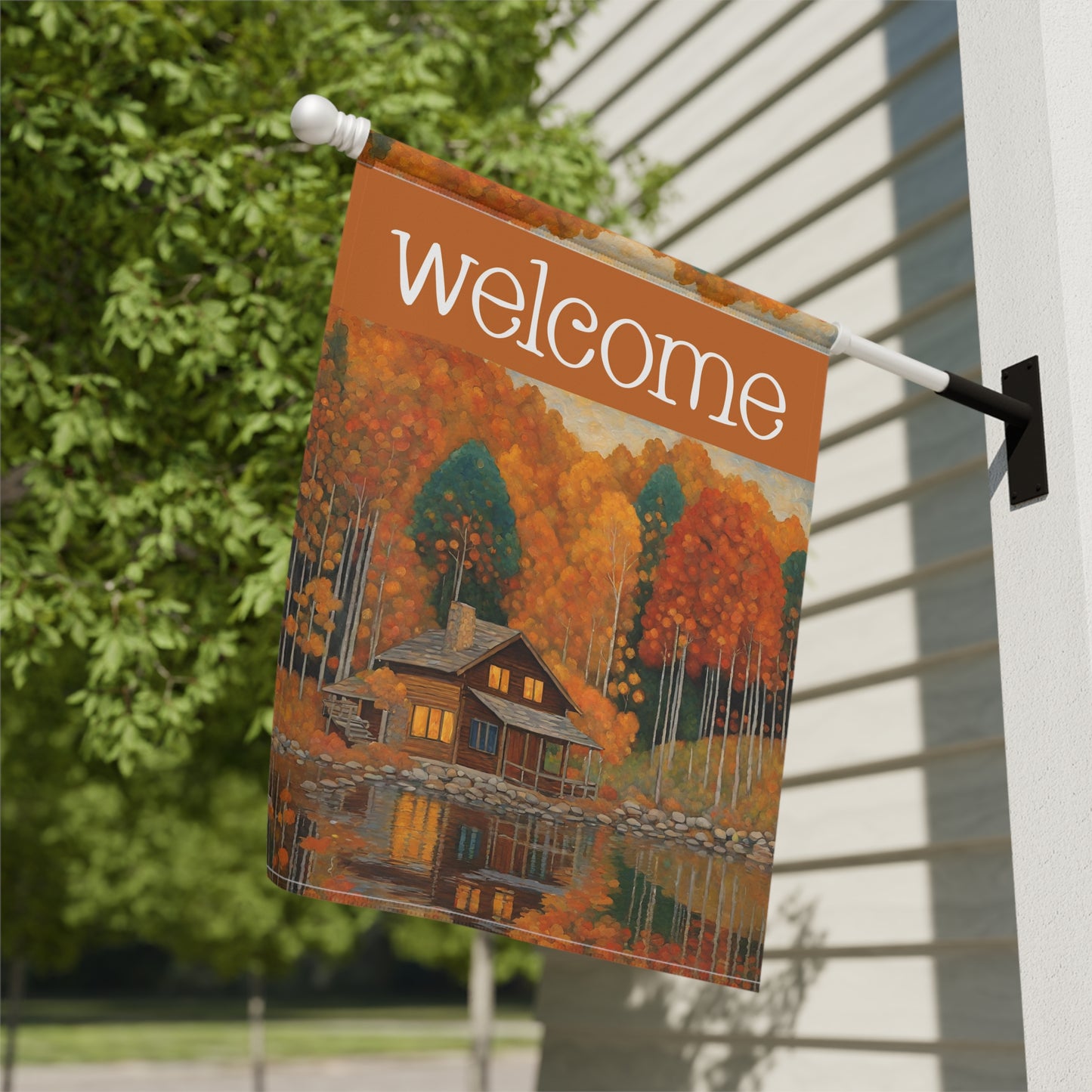 Autumn Cabin Welcome 2-Sided Garden & House Flag/Banner