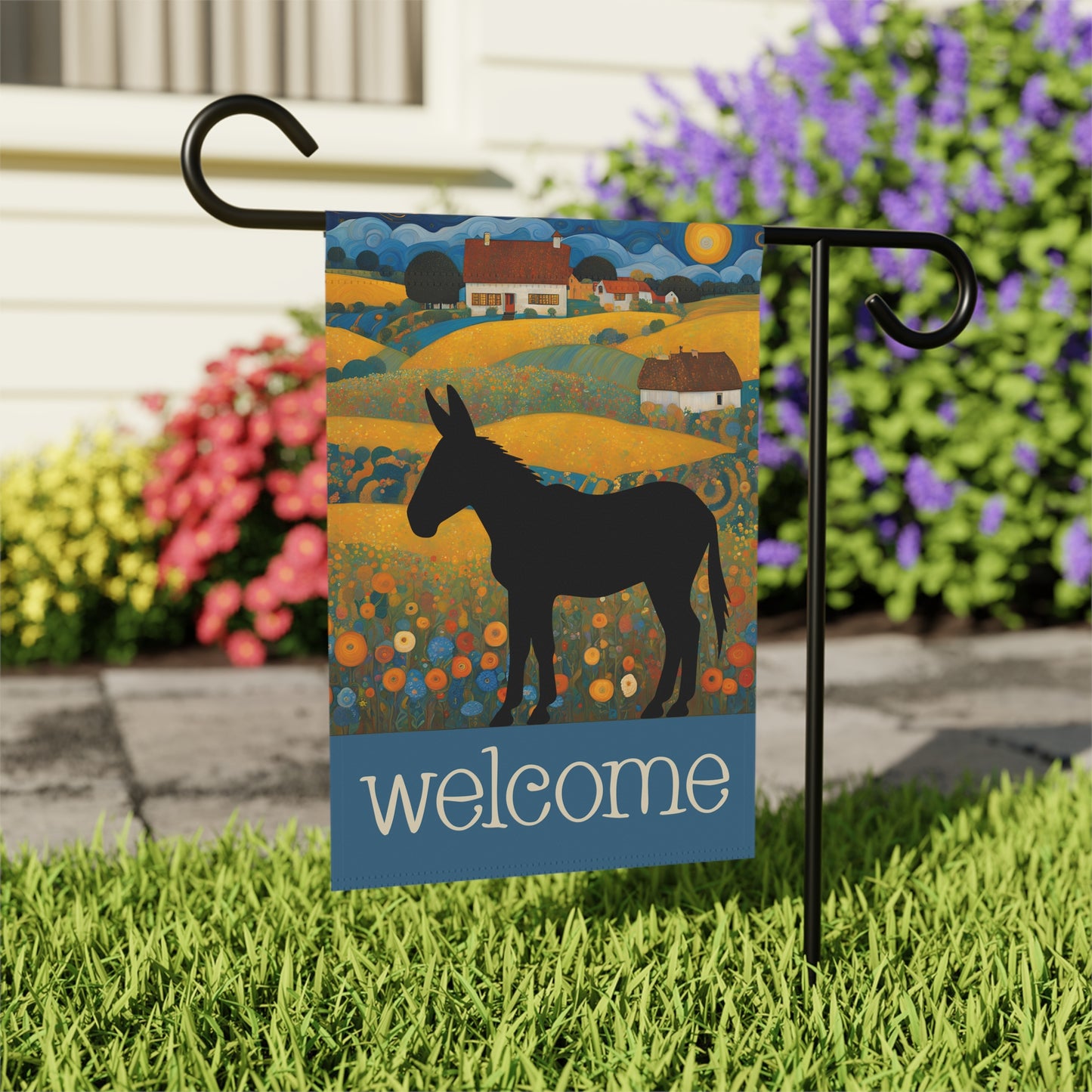 Donkey Silhouette Welcome 2-Sided Garden & House Flag/Banner