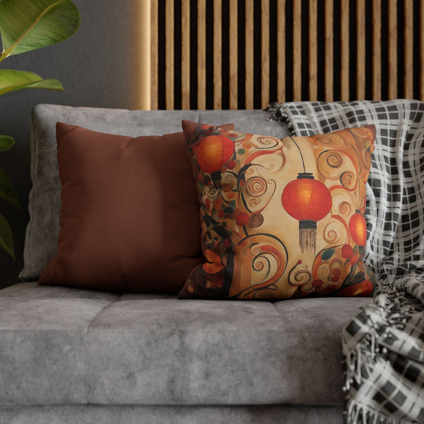 Lanterns & Swirls Square Poly Canvas Pillowcase