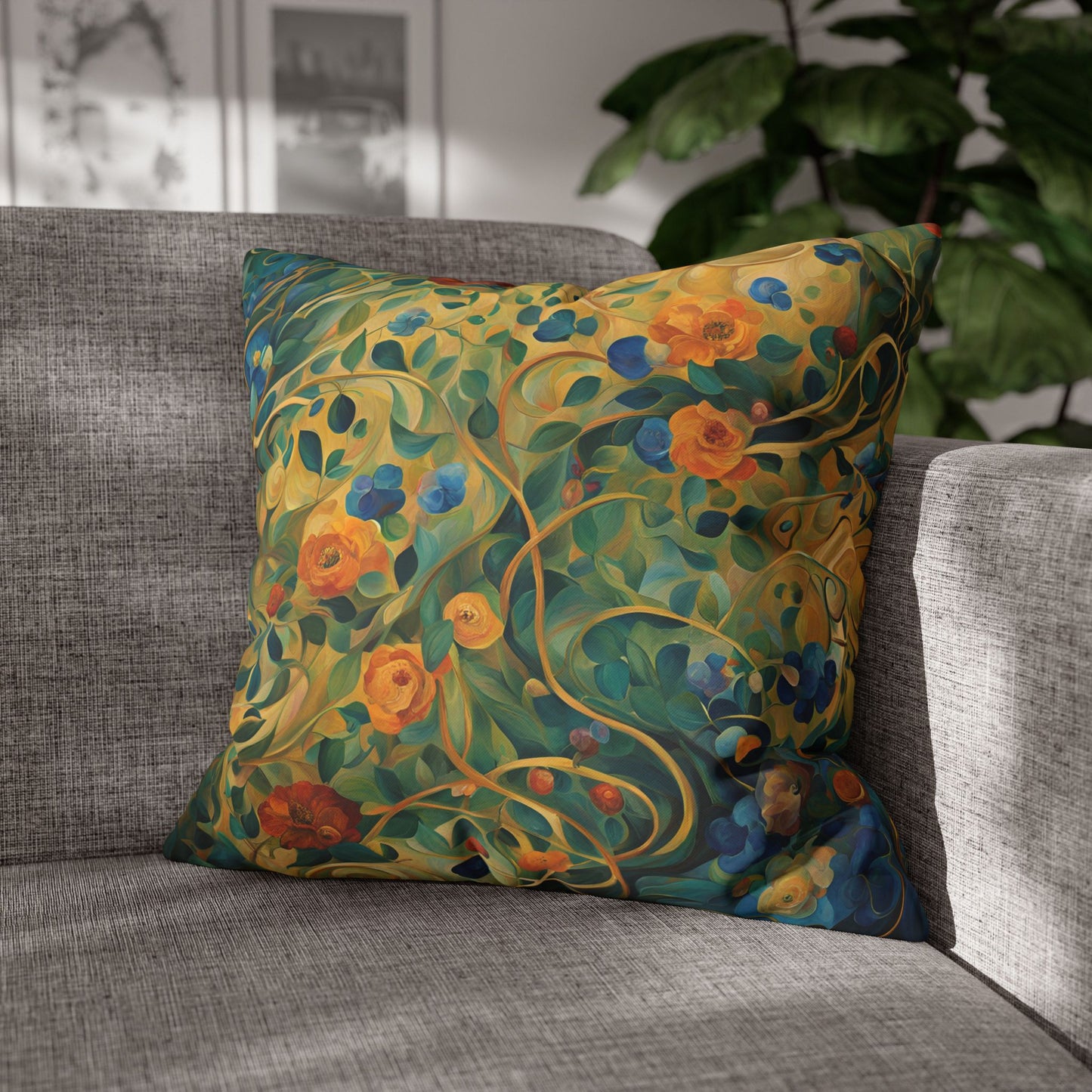 Captivated Floral Square Poly Canvas Pillowcase