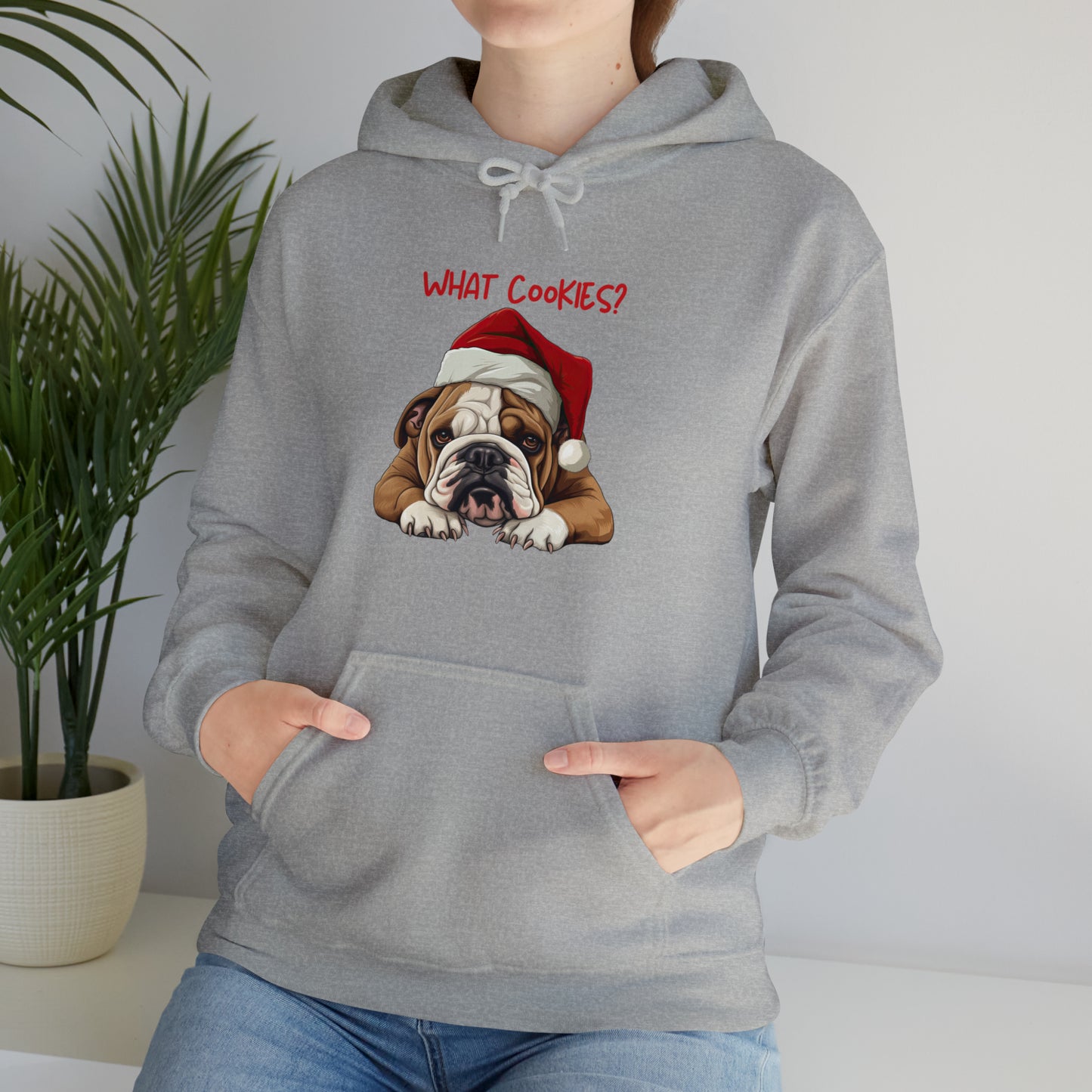 What Cookies? Bulldog in Santa Hat Unisex Heavy Blend™ Hooded Sweatshirt