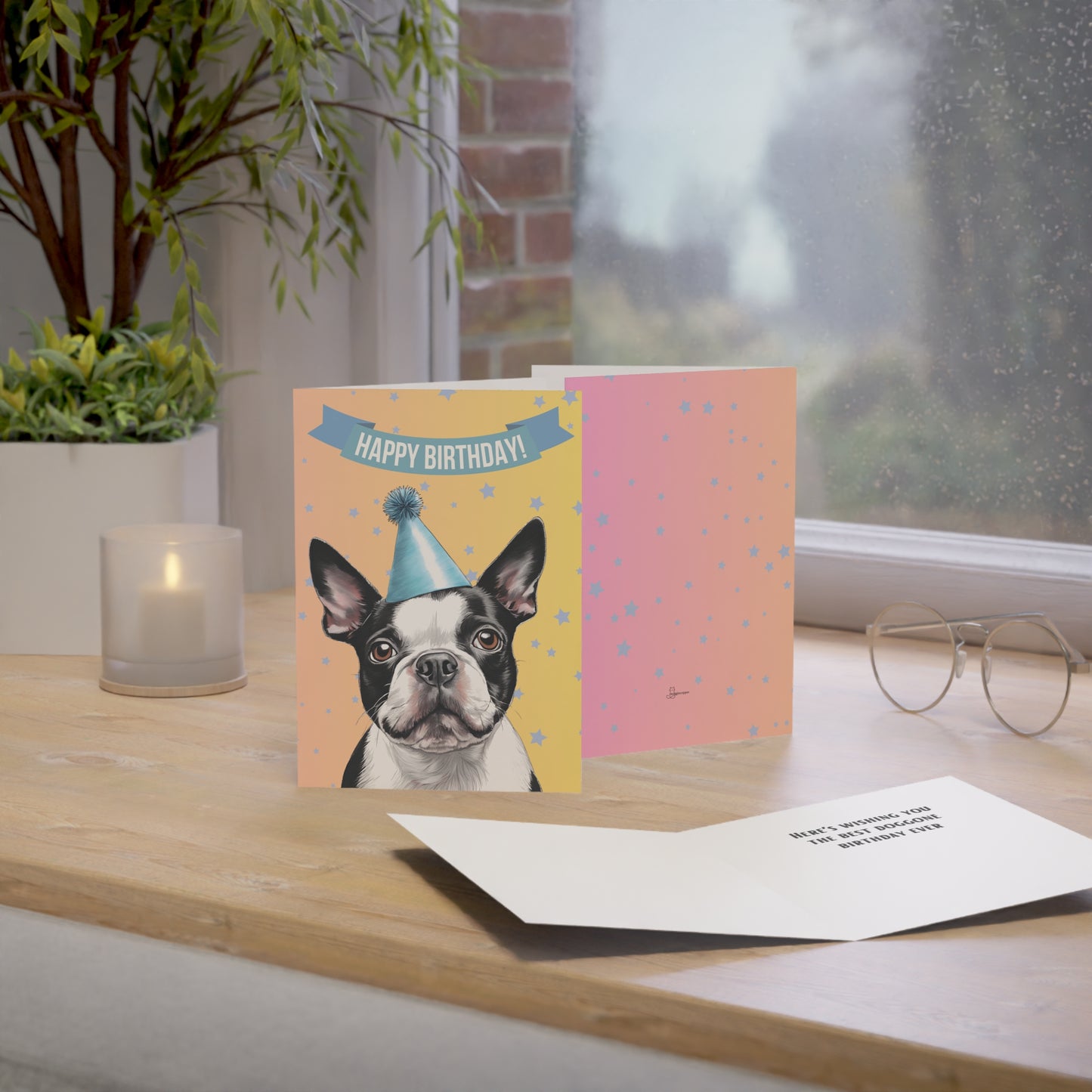 Boston Terrier Happy Birthday 5 x 7 Greeting Cards (10 Pack)