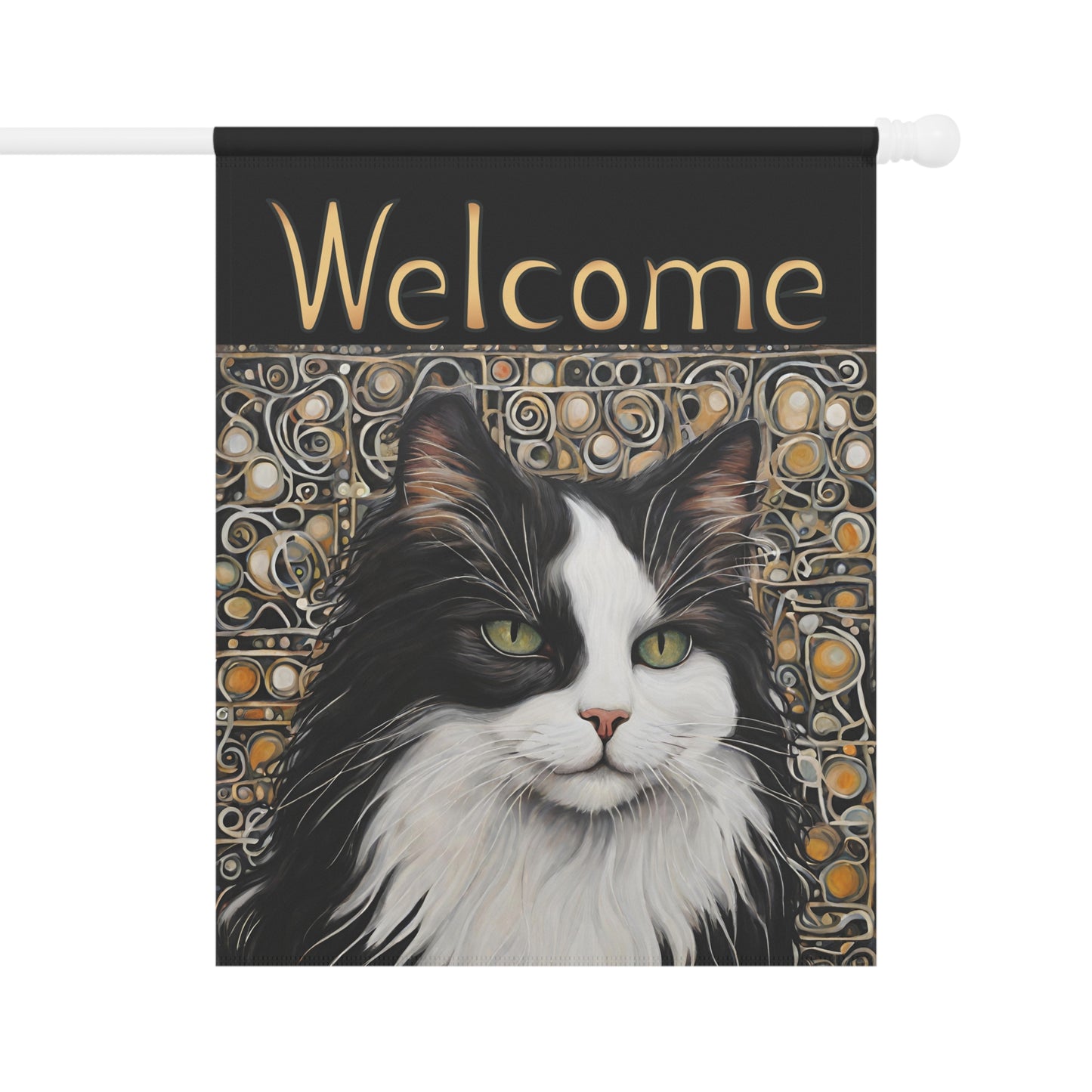 Black & White Cat Welcome 2-Sided Garden & House Flag/Banner