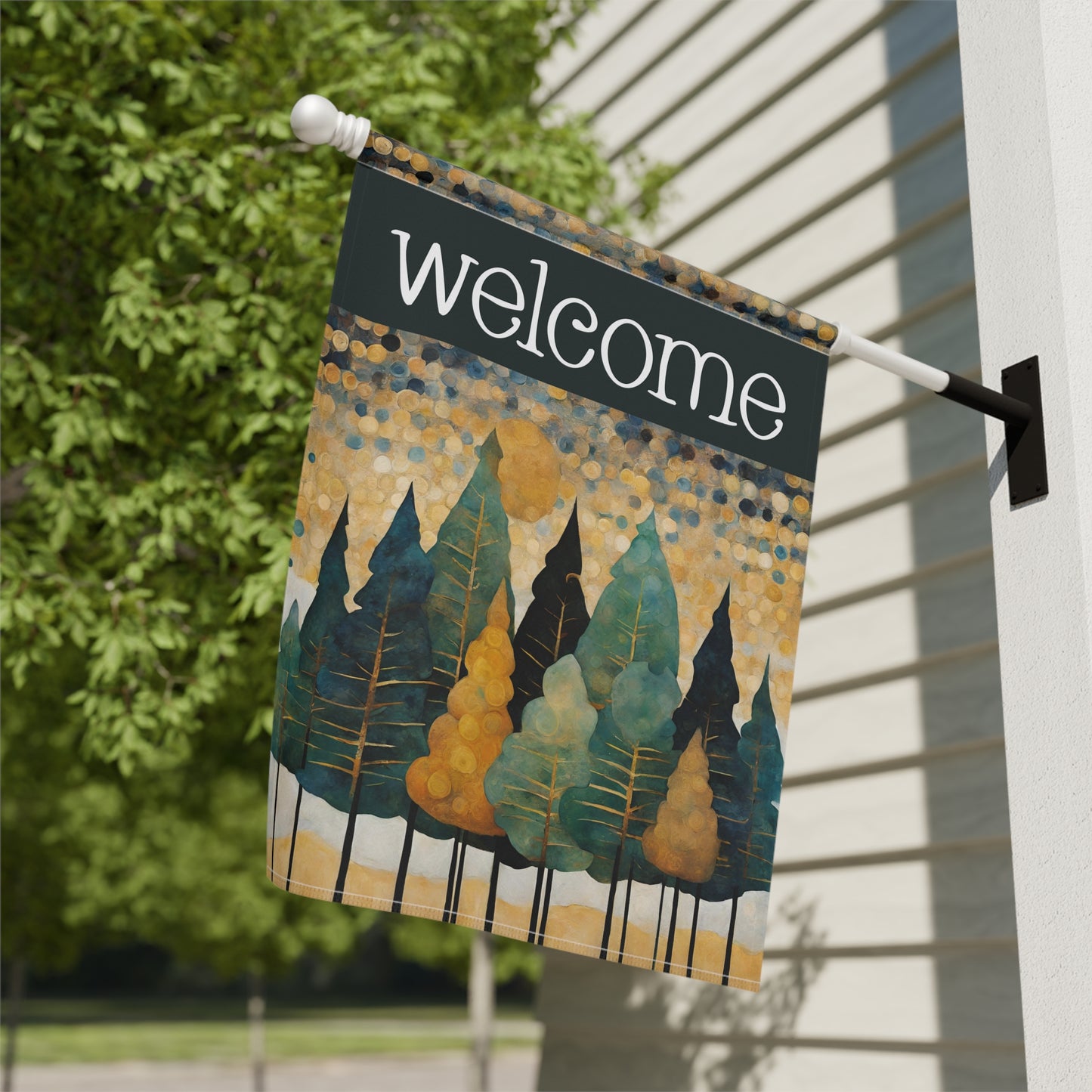 Pine Trees Welcome 2-Sided Garden & House Flag/Banner