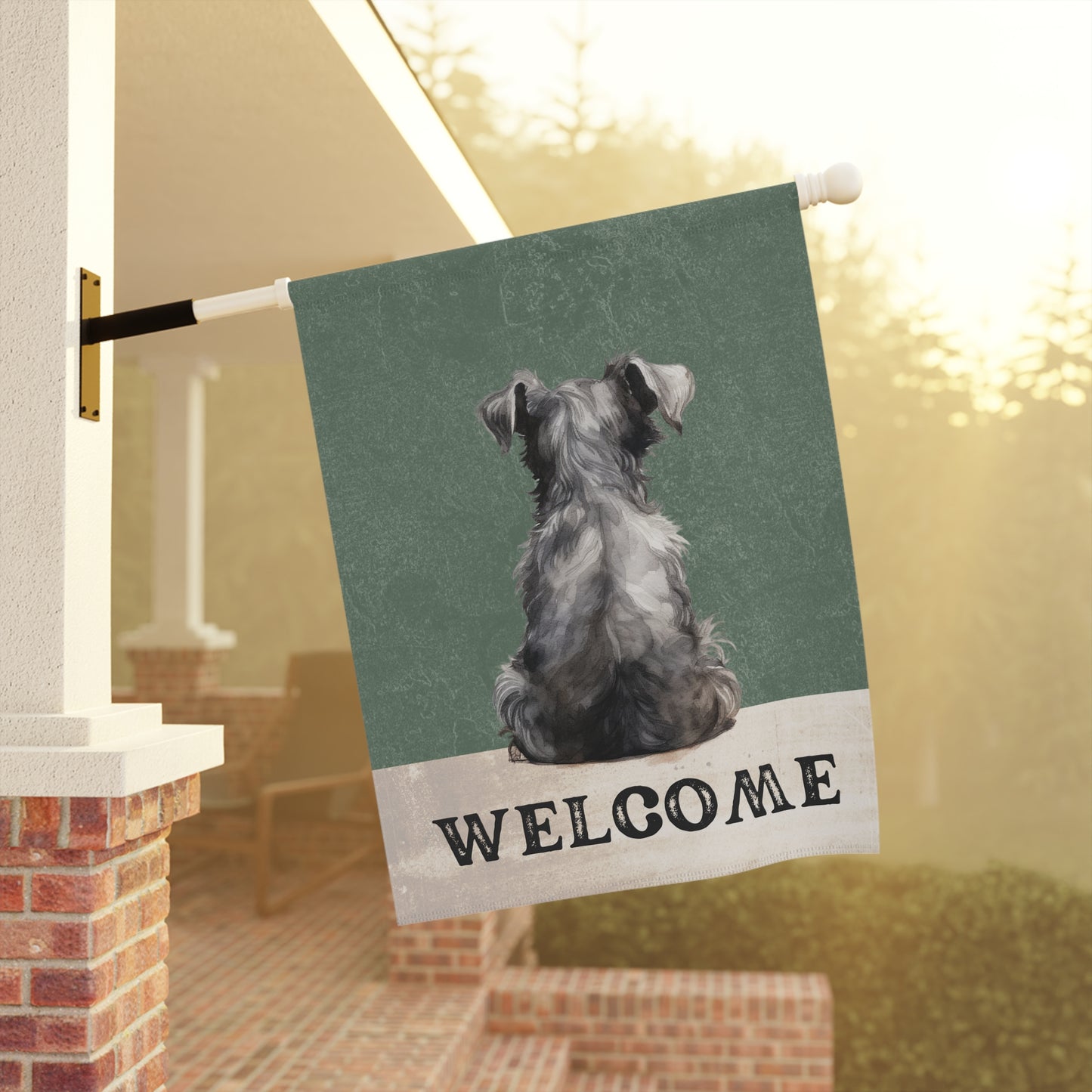 Miniature Schnauzer Welcome 2-Sided Garden & House Flag/Banner