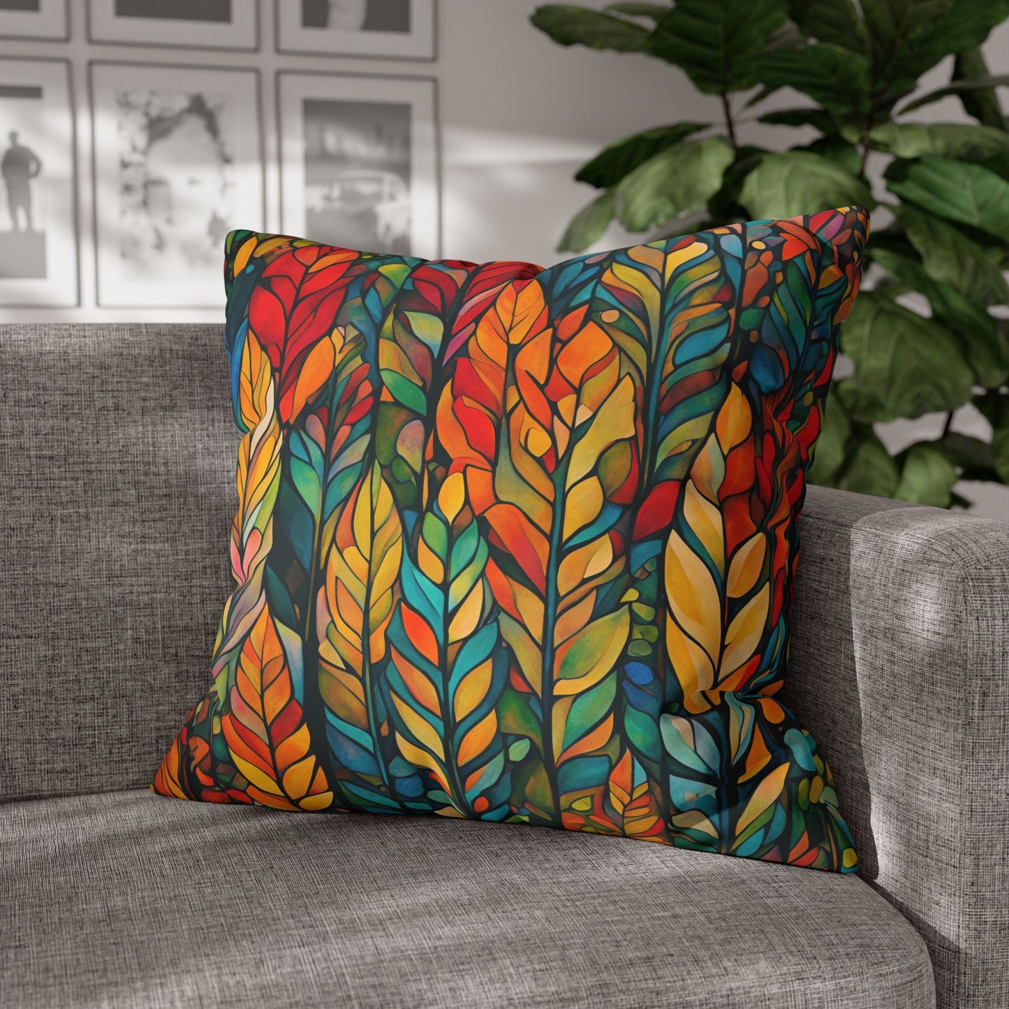 Feathered Foliage Square Poly Canvas Pillowcase