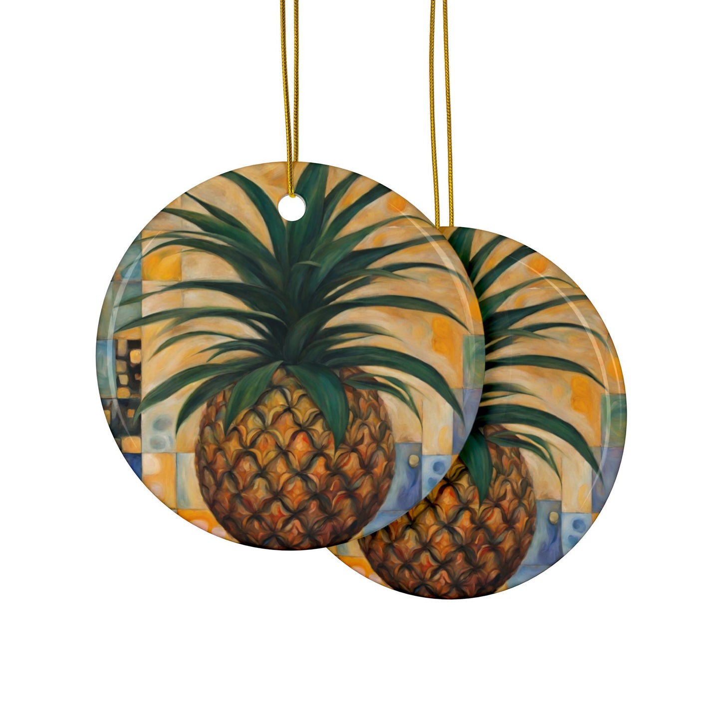 Pineapple 3" Ceramic Ornaments, 2-Side Print, (1pc, 10pcs)