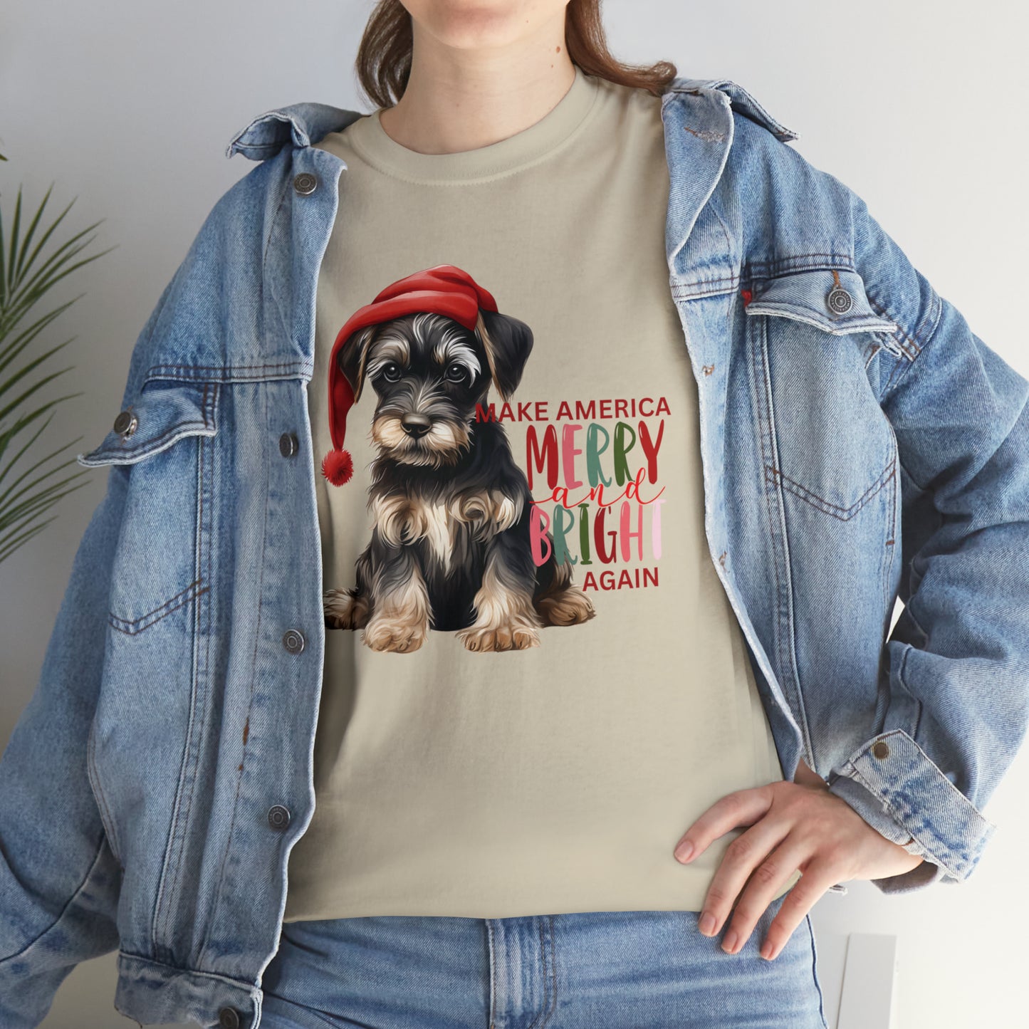 Santa Dog Make America Merry & Bright Again Unisex Heavy Cotton Tee