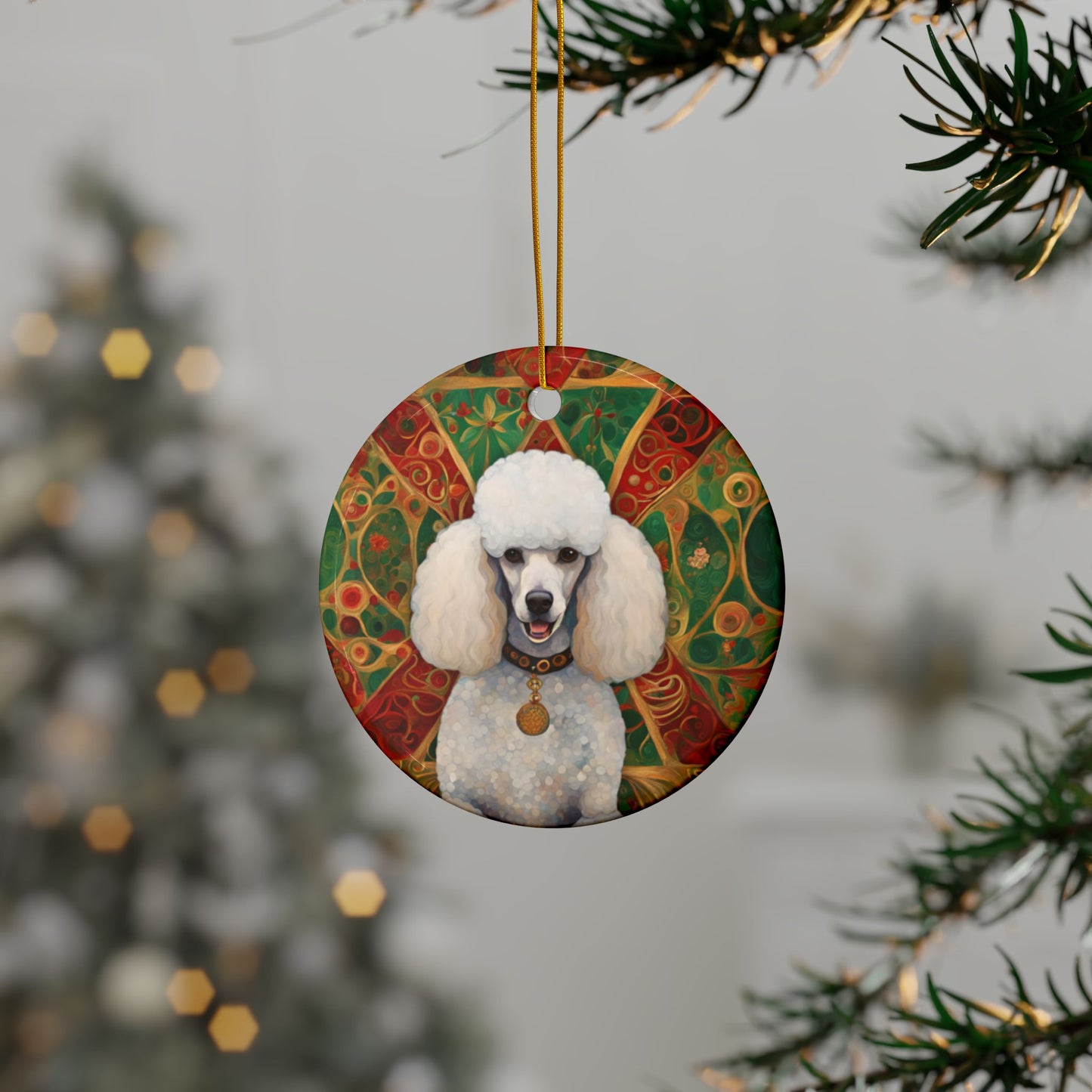 Poodle Christmas 3" Ceramic Ornaments, 2-Side Print, (1pc, 10pcs)