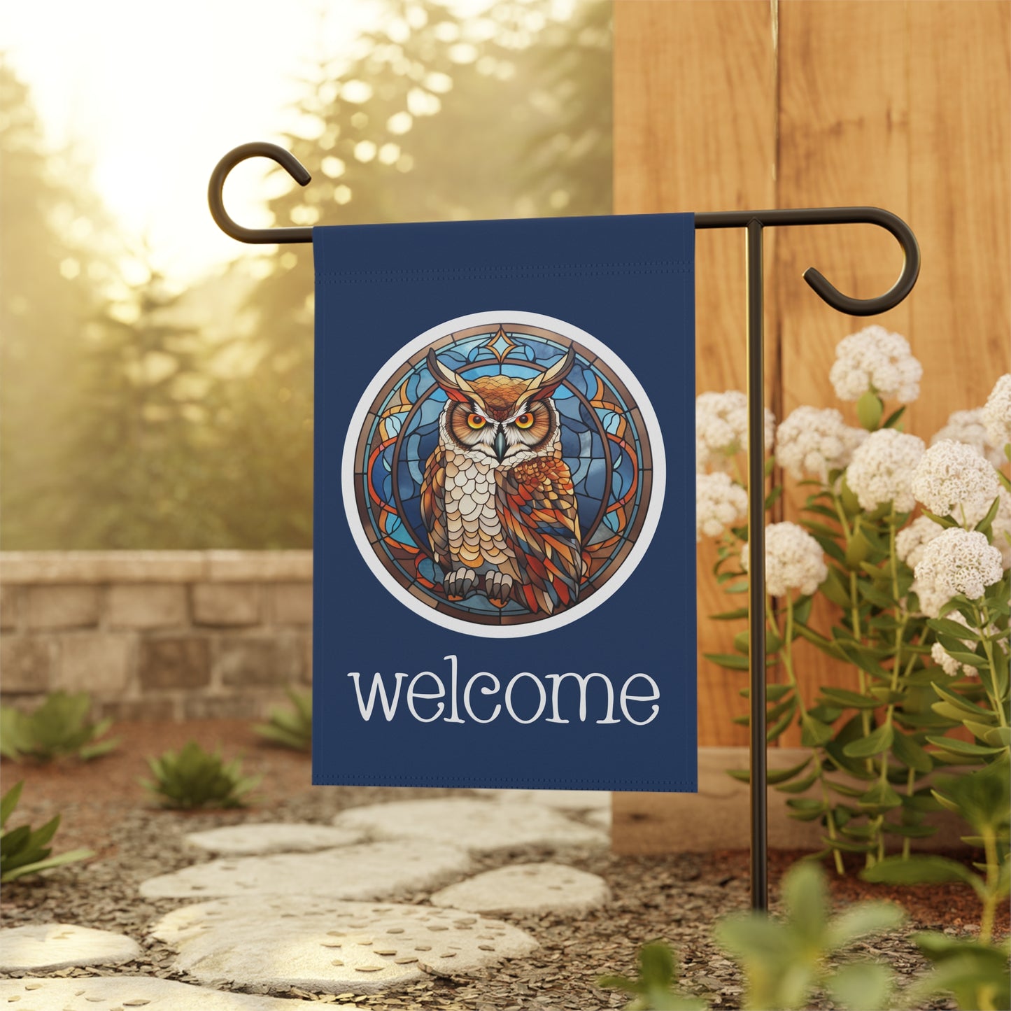 Great Horned Owl Welcome 2-Sided Garden & House Flag/Banner