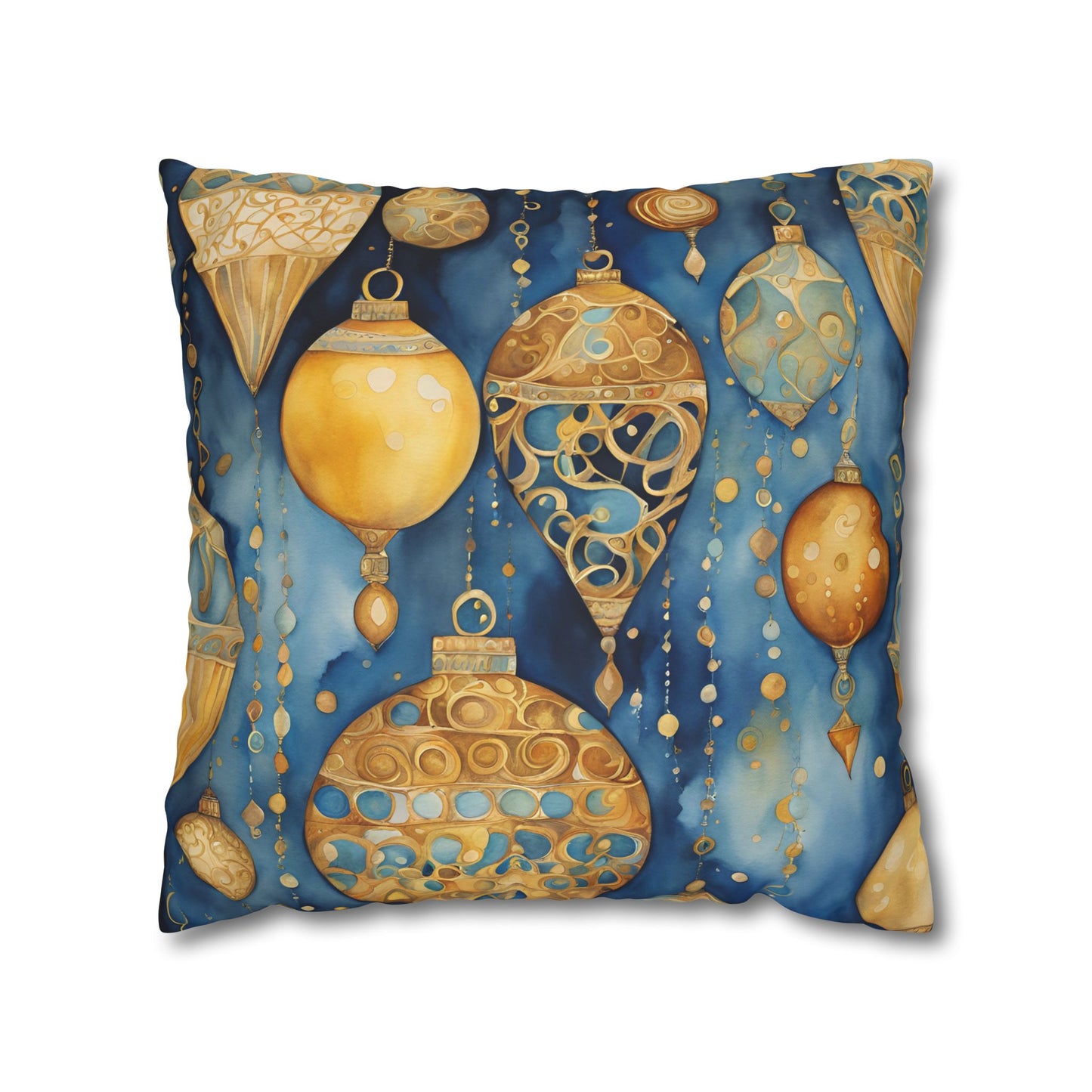 Gold Ornaments Abstract Watercolor Square Poly Canvas Pillowcase