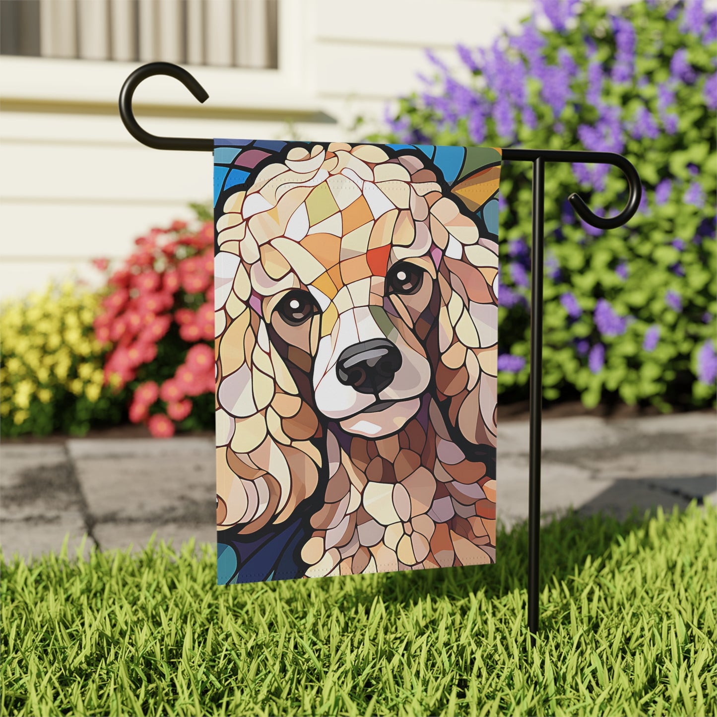 Poodle Face Stained Glass Look 2-Sided Garden & House Flag/Banner