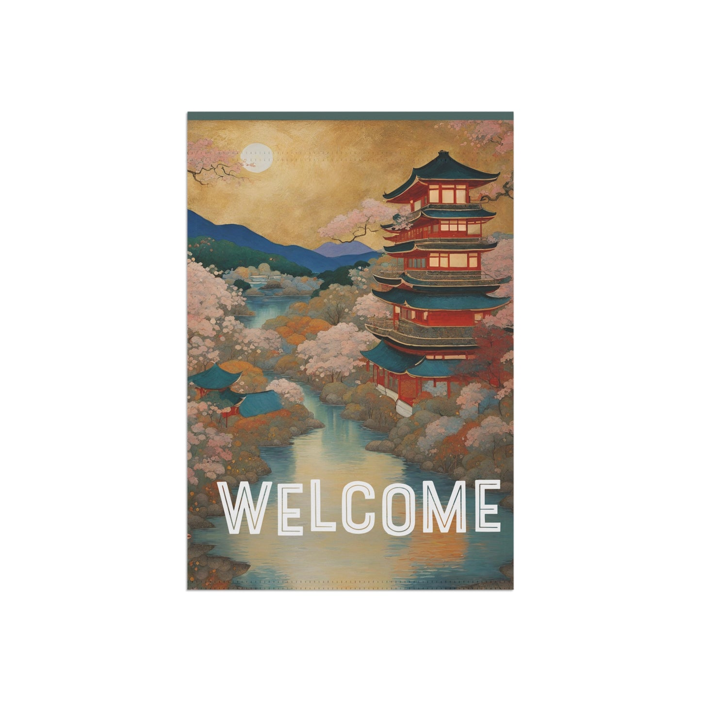 Serene Pagoda Welcome 2-Sided Garden & House Flag/Banner