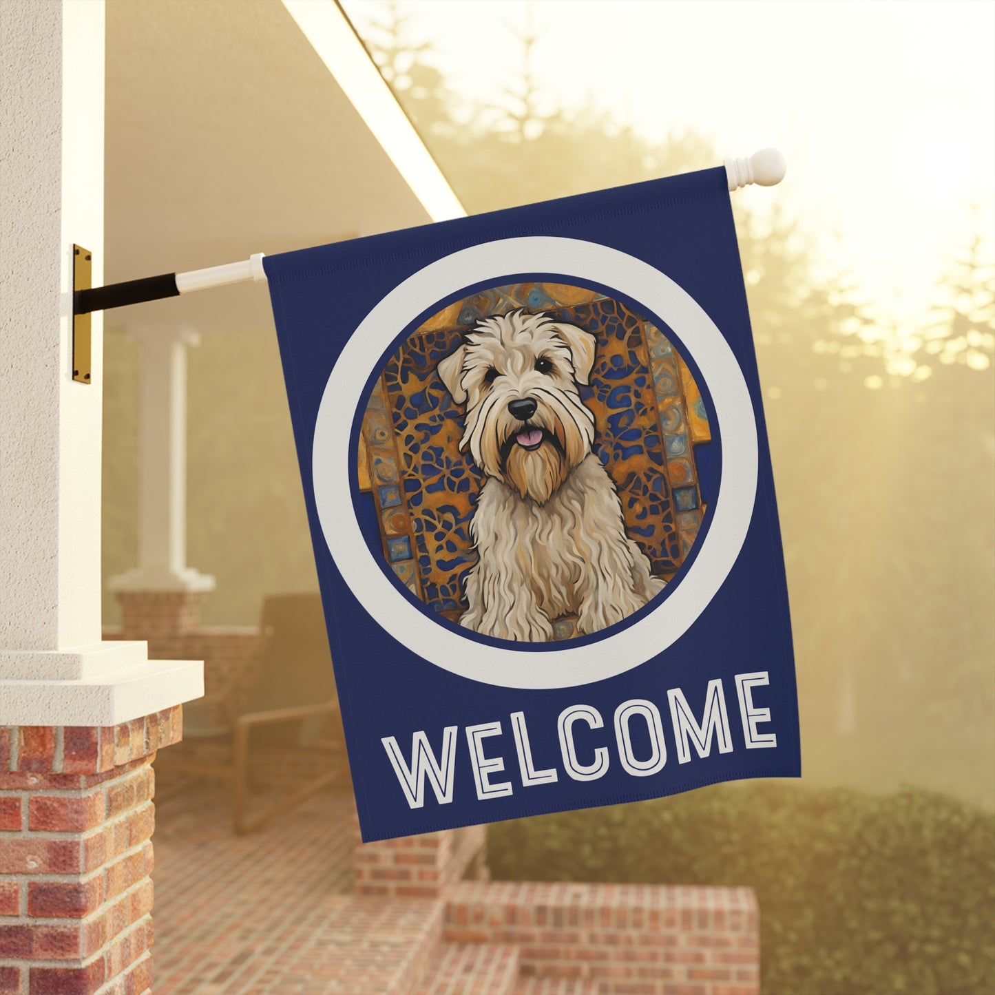 Wheaten Terrier Welcome 2-Sided Garden & House Flag/Banner