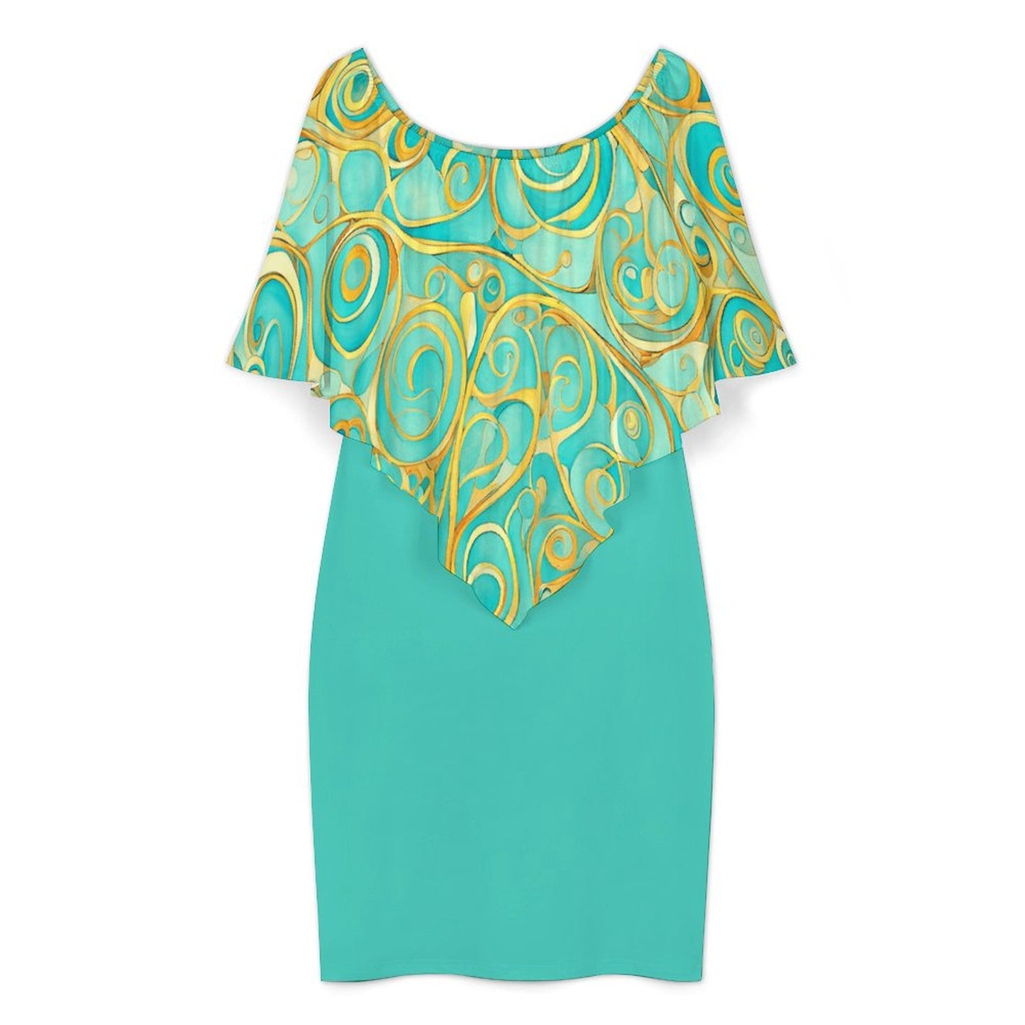 Teal Swirl Women's Off-shoulder Shawl Dress
