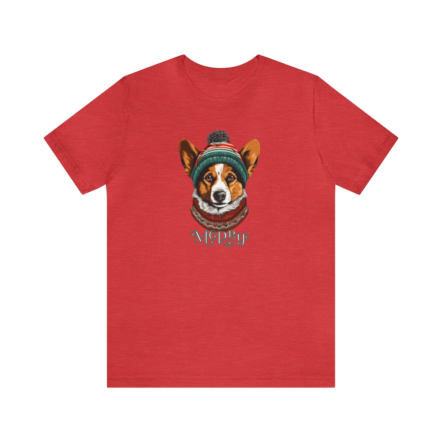 Merry Corgi in Hat & Scarf Unisex Jersey Short Sleeve Tee