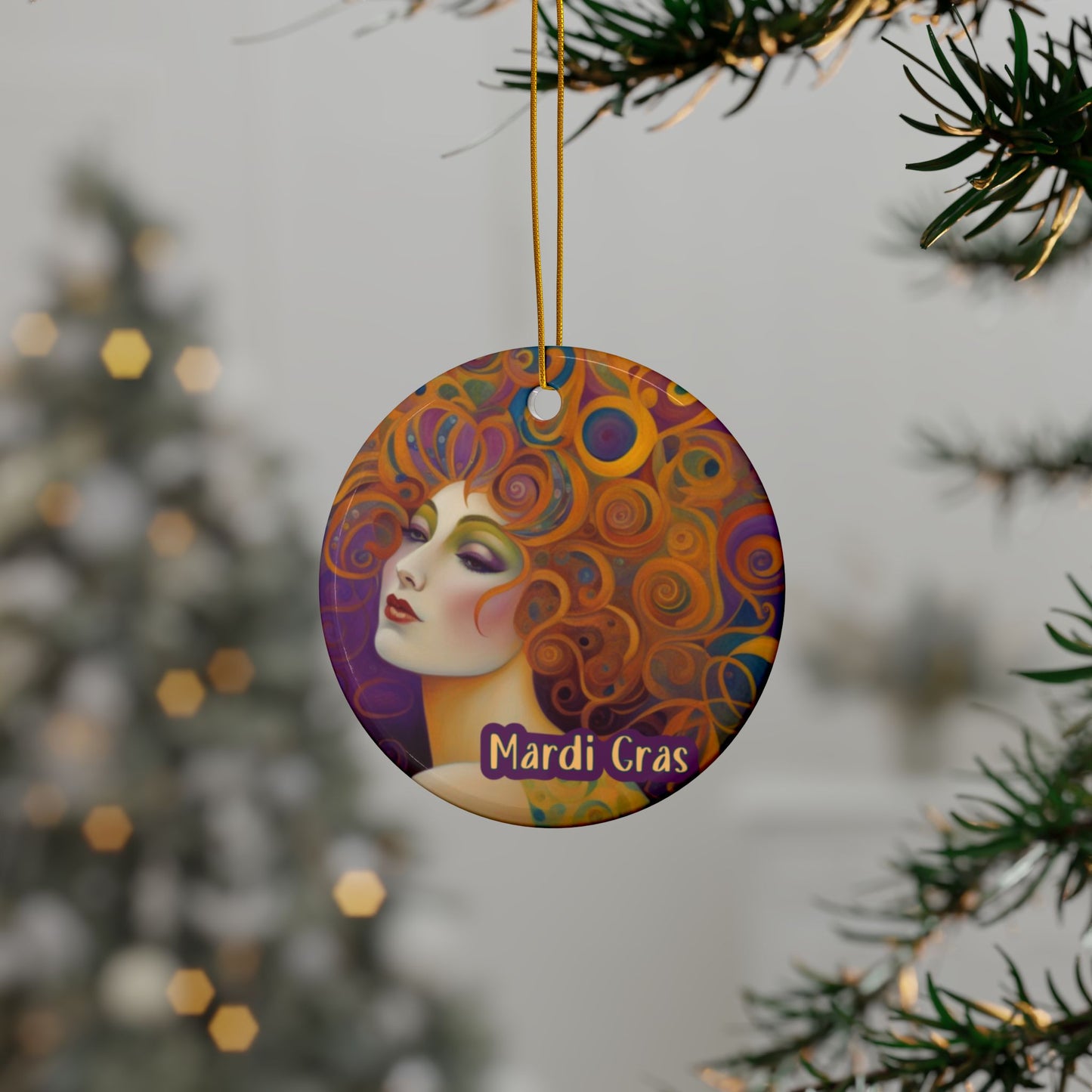 Mardi Gras 3" Ceramic Ornaments, 2-Side Print, (1pc, 10pcs)