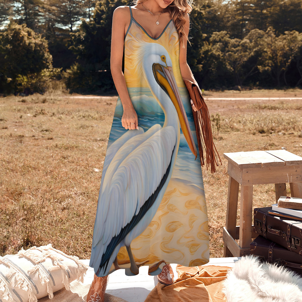 Pelican Sunset Women's Summer Fashion Maxi Slip Dress