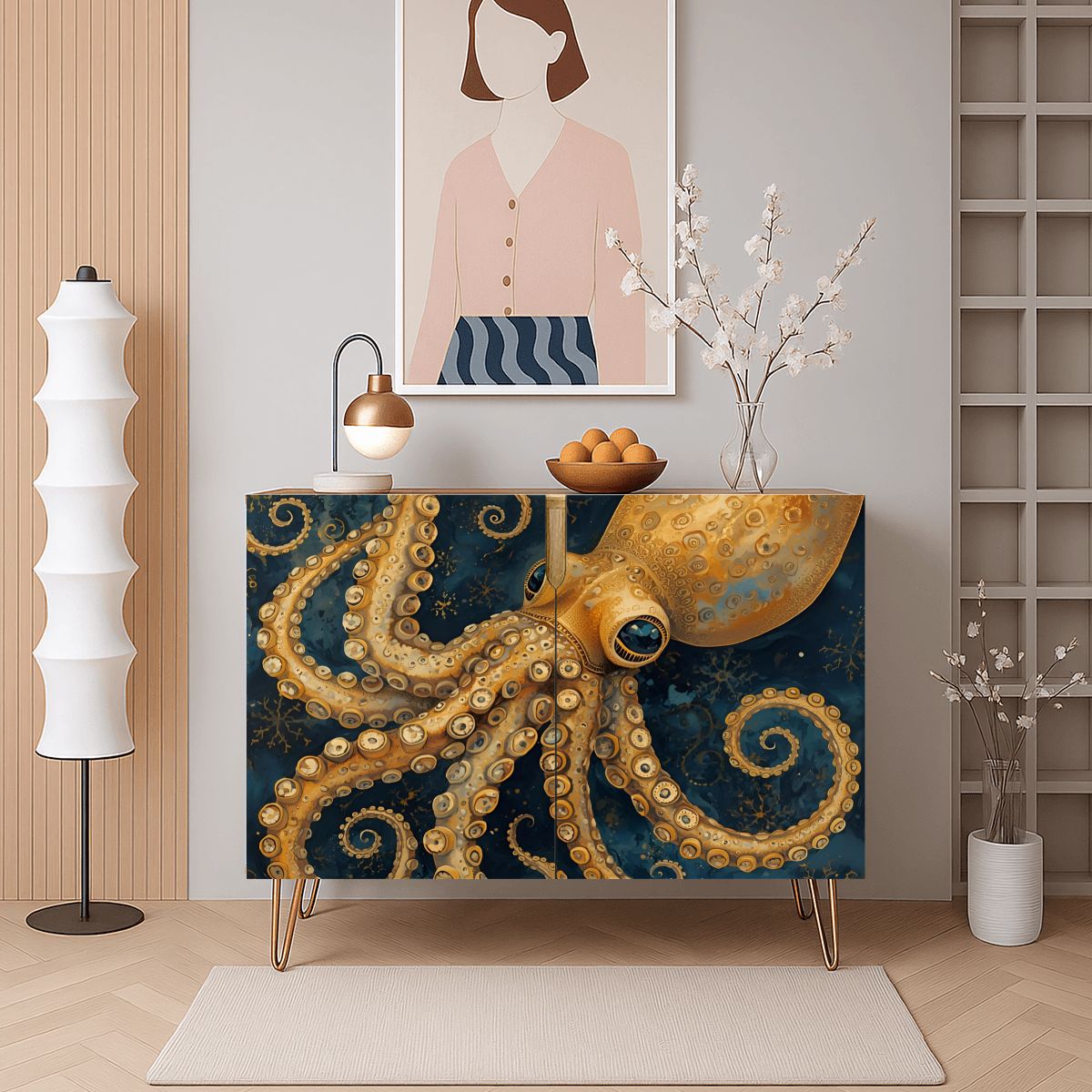 Squid Art Wooden Storage Cabinet (Made in USA)