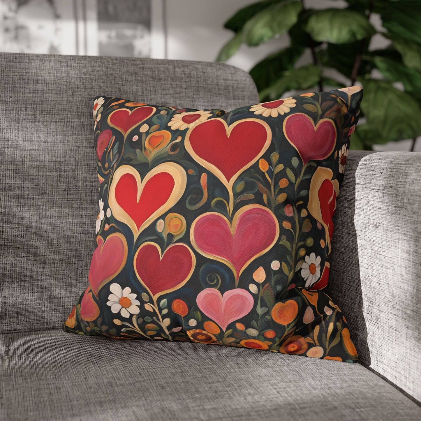 Heart Garden Square Poly Canvas Pillowcase