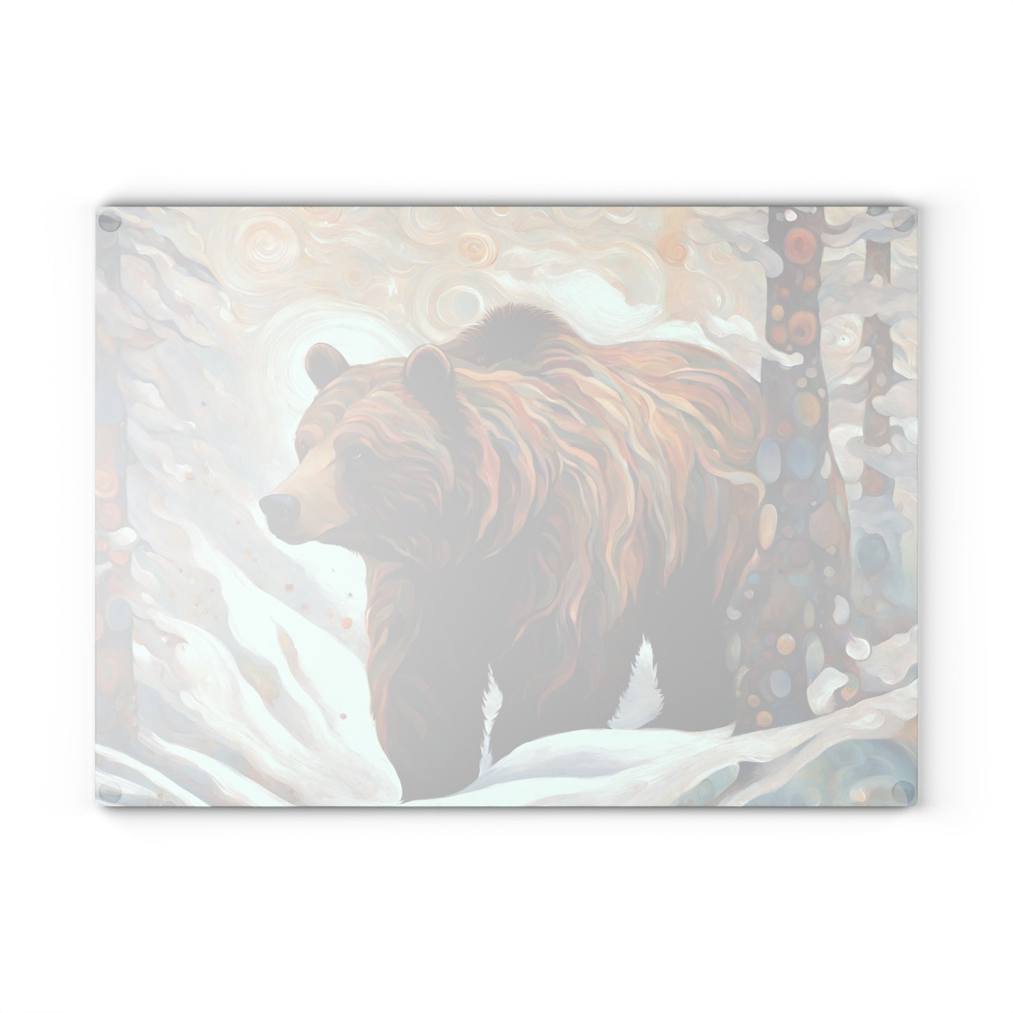 Winter Grizzly Tempered Glass Cutting Board