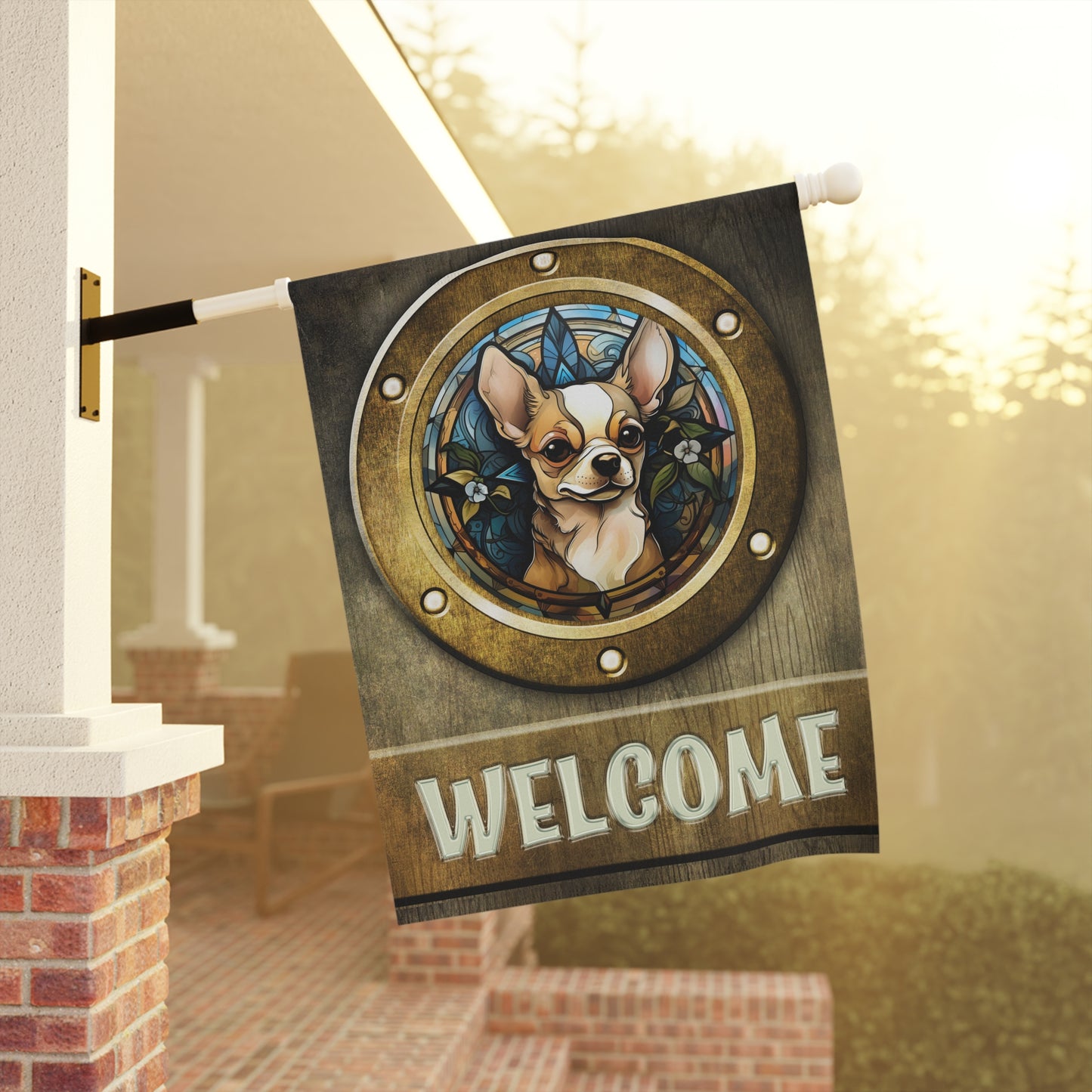 Chihuahua in Port Hole Welcome 2-Sided Garden & House Flag/Banner