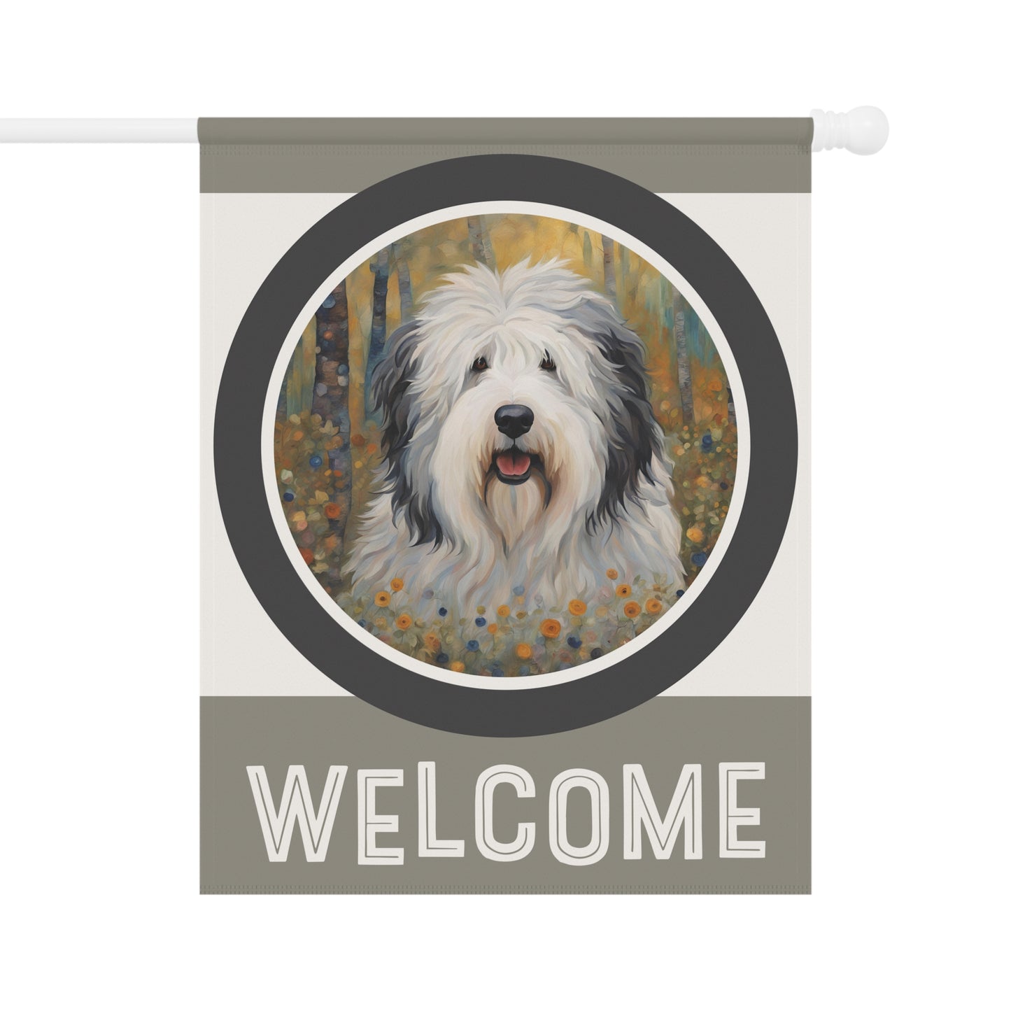 Old English Sheepdog Welcome 2-Sided Garden & House Flag/Banner