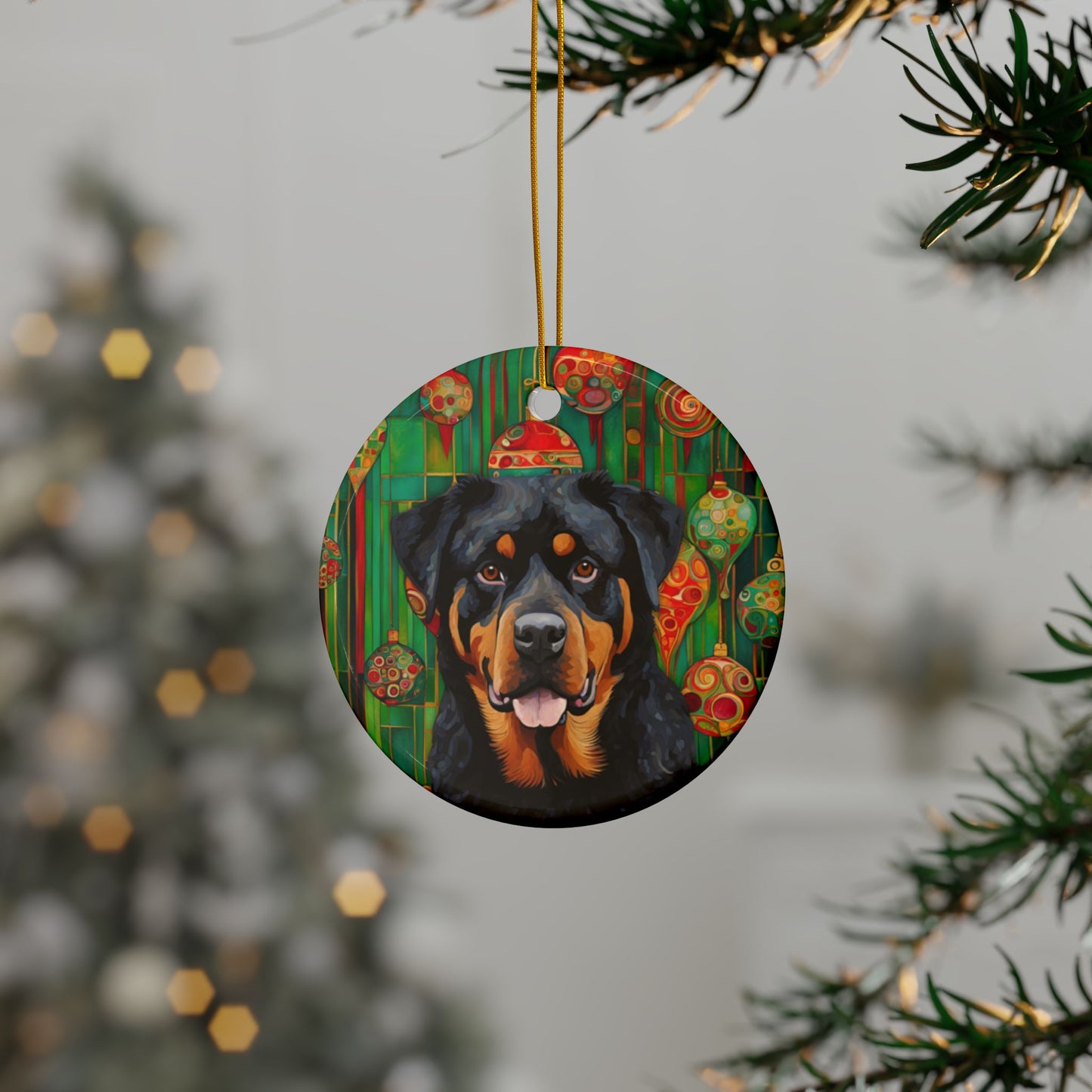 Rottweiler Christmas 3" Ceramic Ornaments, 2-Side Print, (1pc, 10pcs)