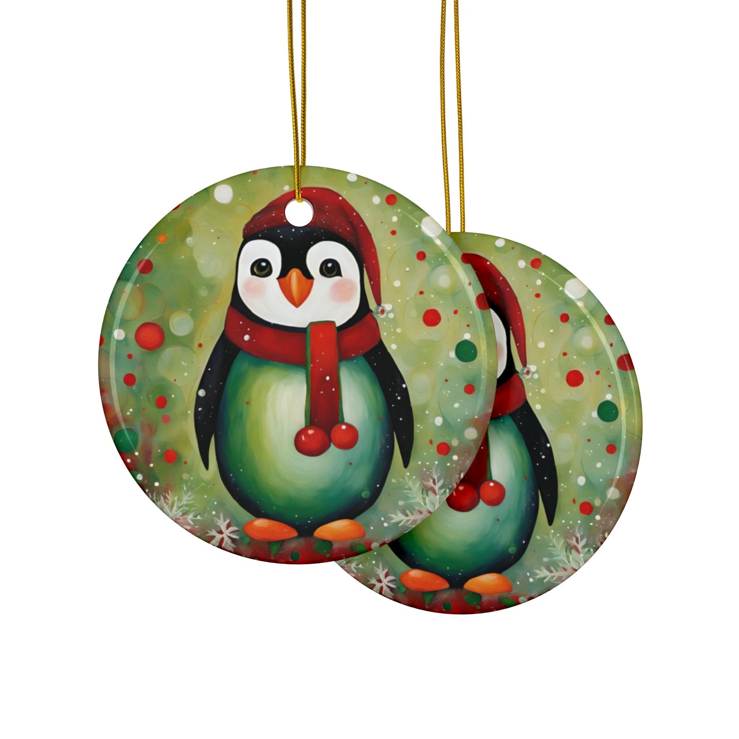 Holiday Penguin 3" Ceramic Ornaments, 2-Side Print, (1pc, 10pcs)