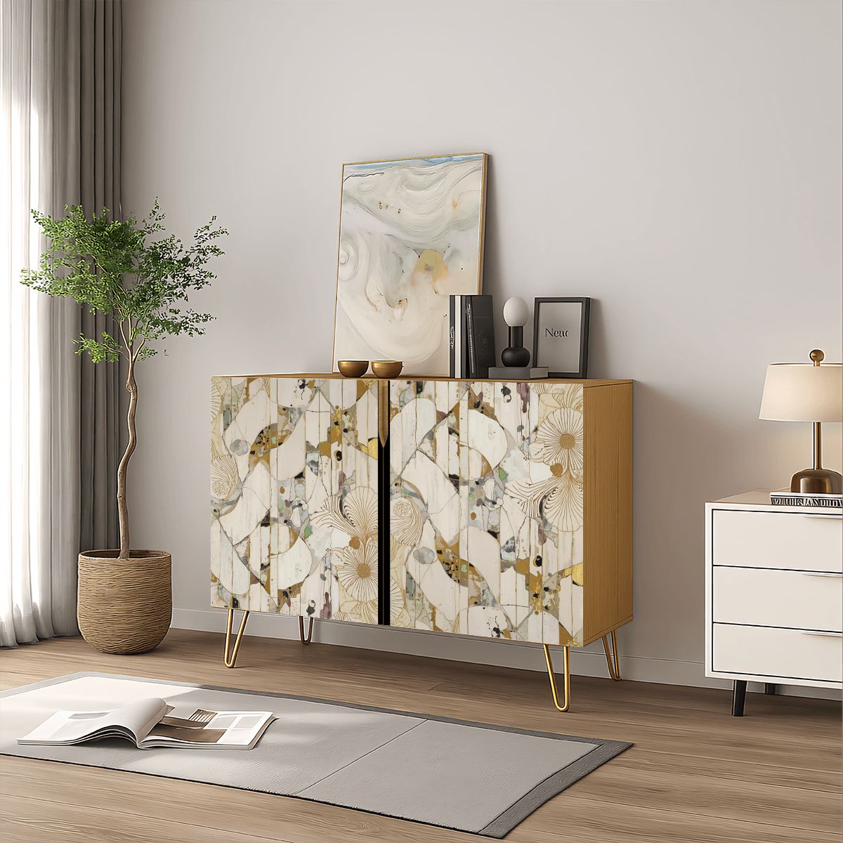 Modern Abstract Wooden Storage Cabinet (Made in USA)