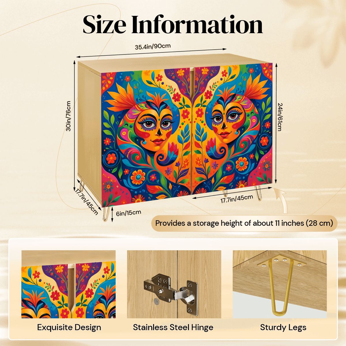 Colorful Mexican Art Wooden Storage Cabinet (Made in USA)