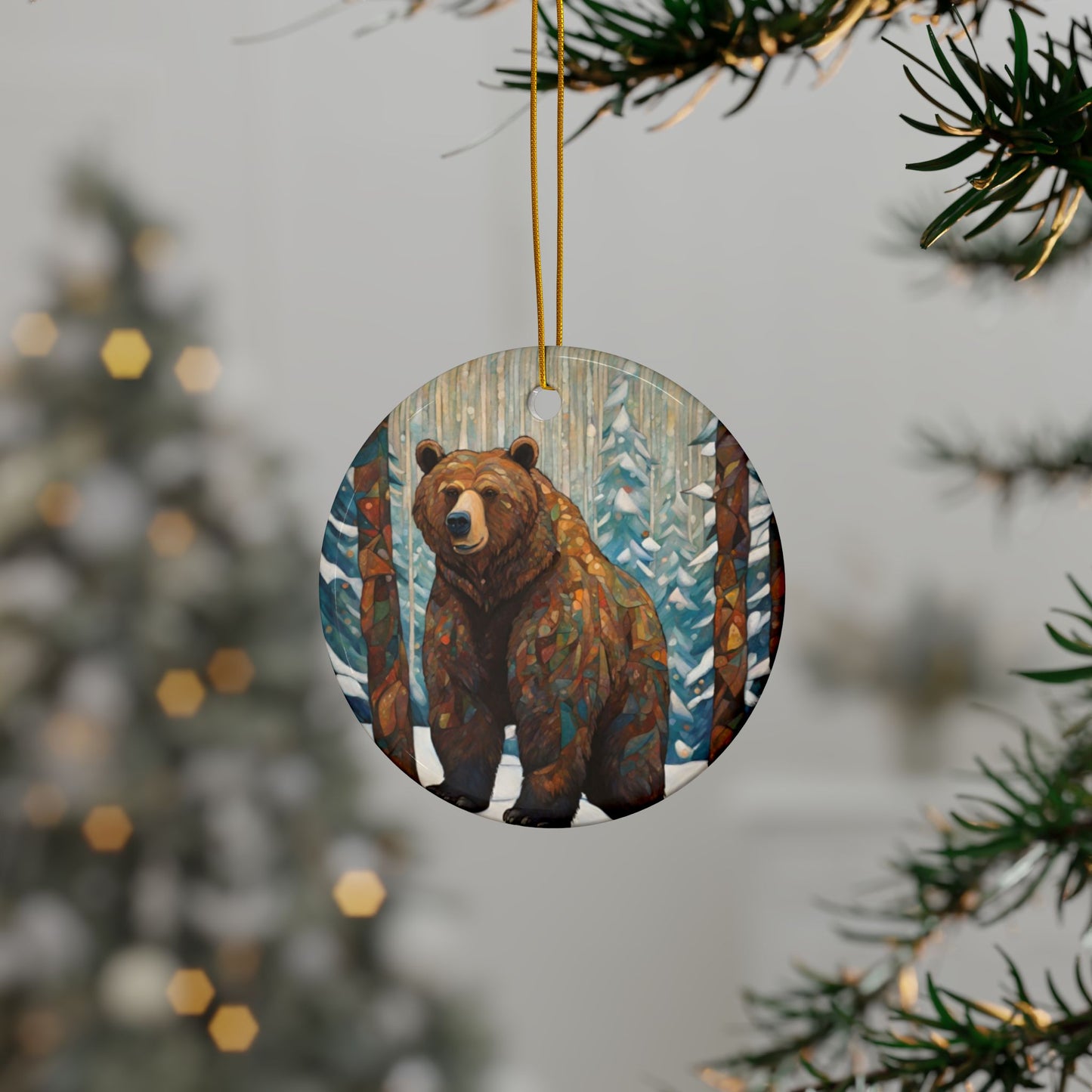 Grizzly Bear 3" Ceramic Ornaments, 2-Side Print, (1pc, 10pcs)