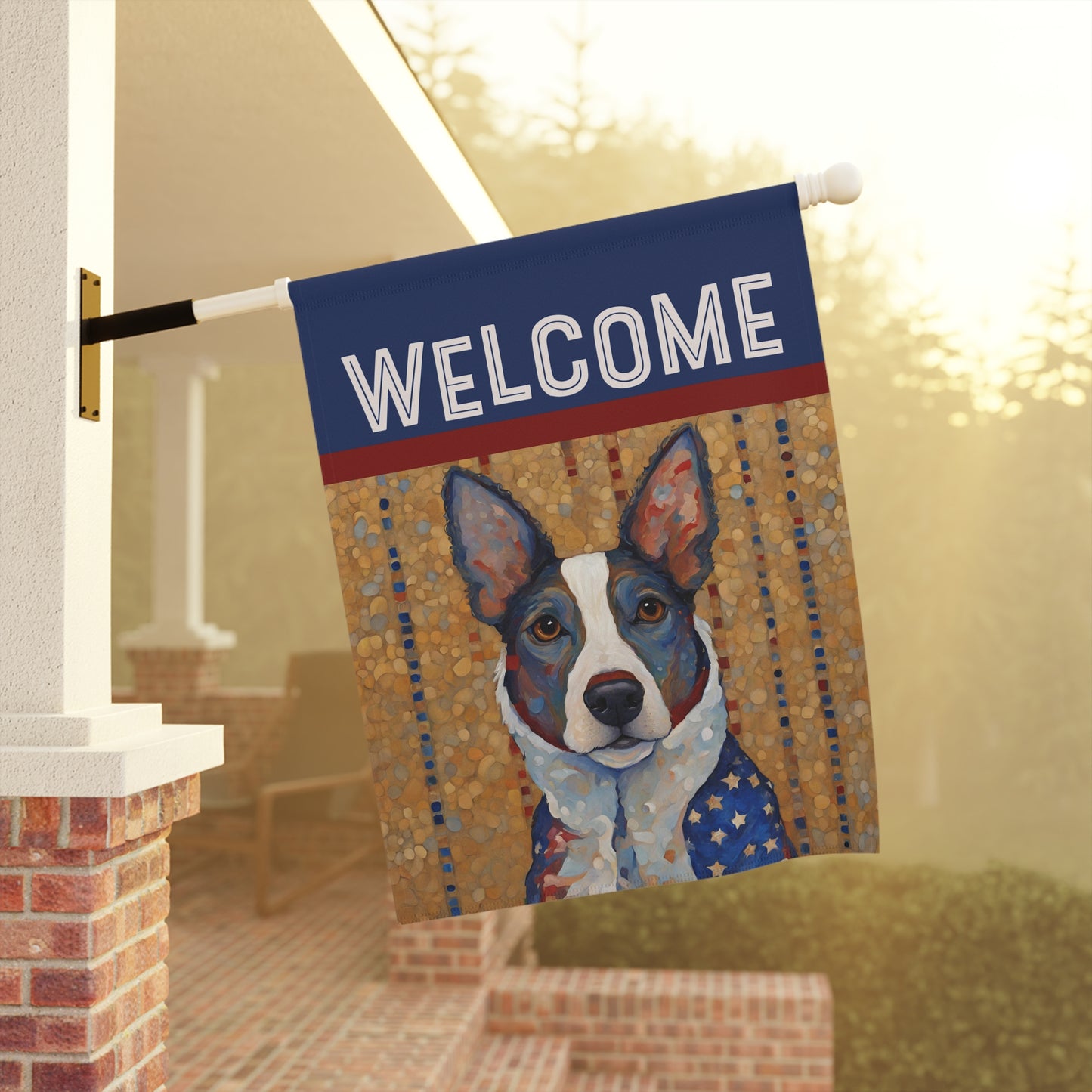 America Dog Welcome 2-Sided Garden & House Flag/Banner