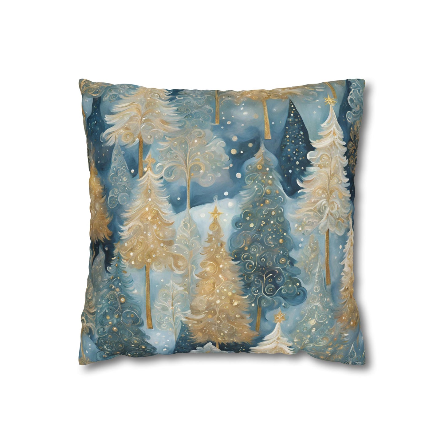 Blue & Cream Trees Square Poly Canvas Pillowcase