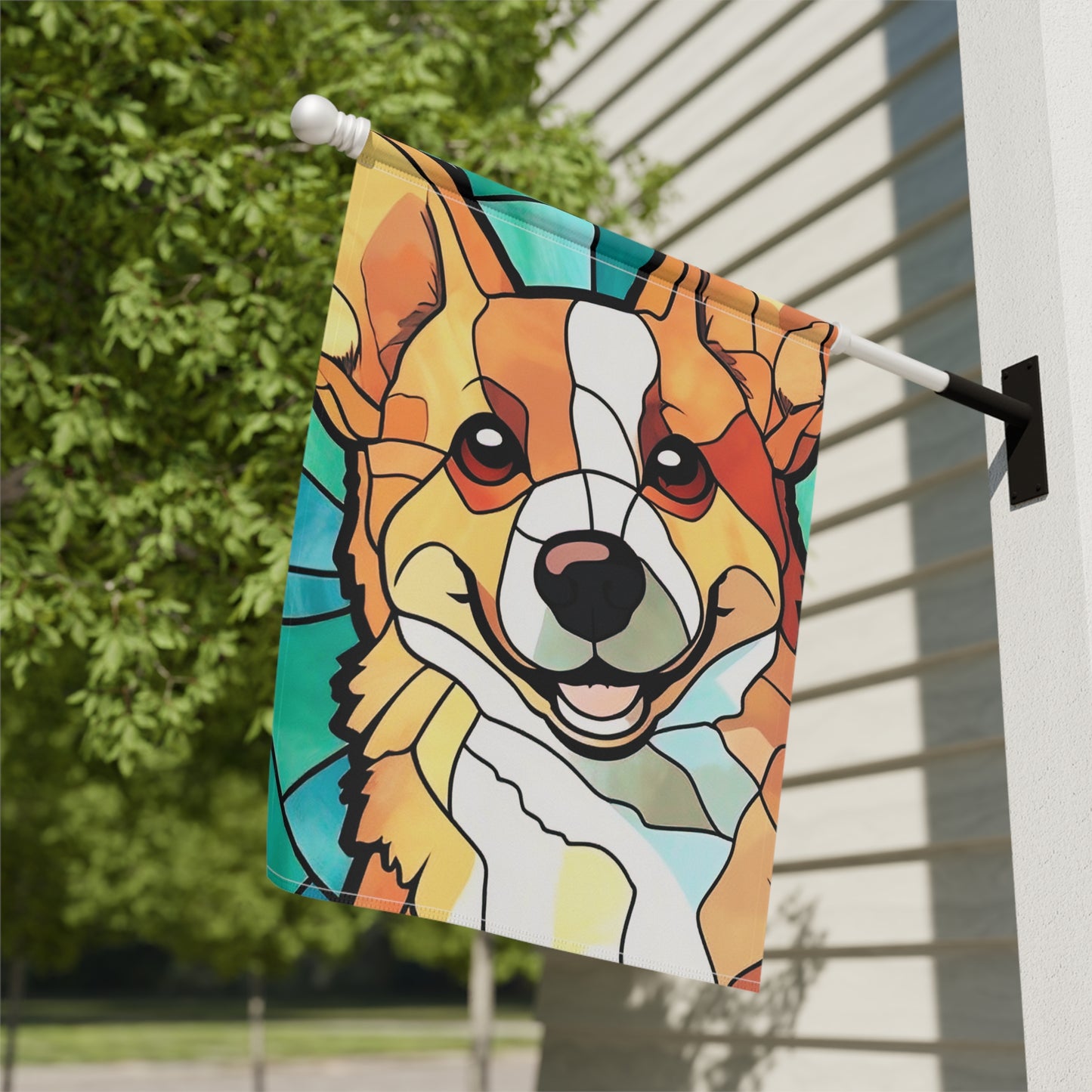 Corgi Face Stained Glass Look 2-Sided Garden & House Flag/Banner