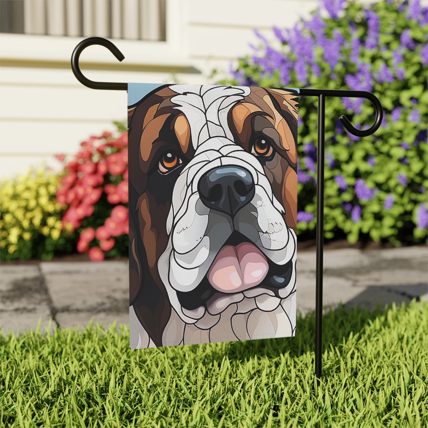 Saint Bernard Face Stained Glass Look 2-Sided Garden & House Flag/Banner