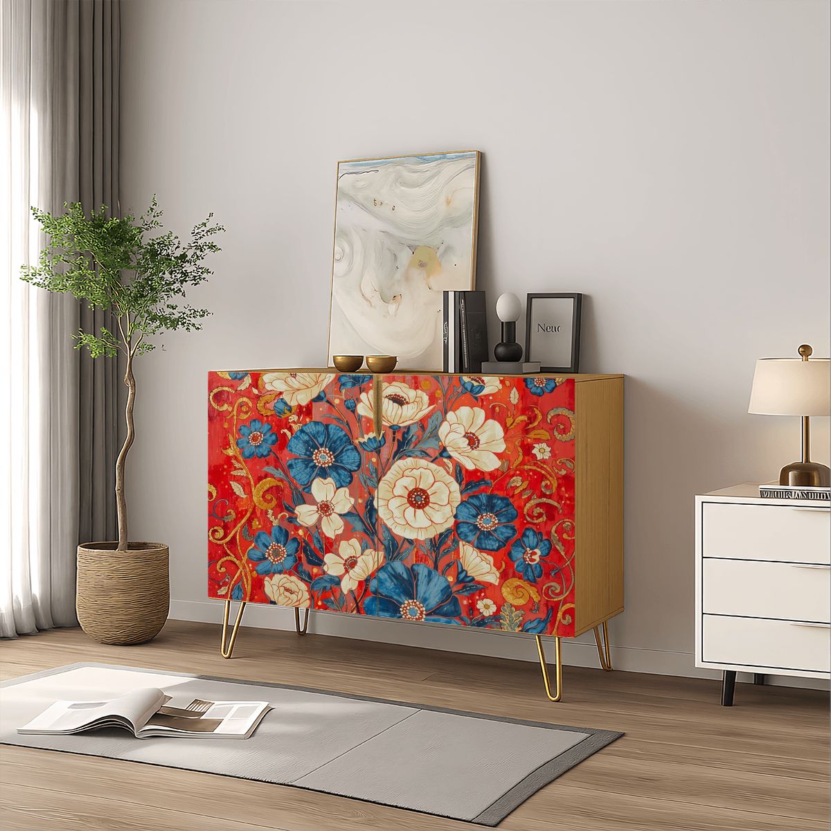 Floral Wooden Storage Cabinet (Made in USA)