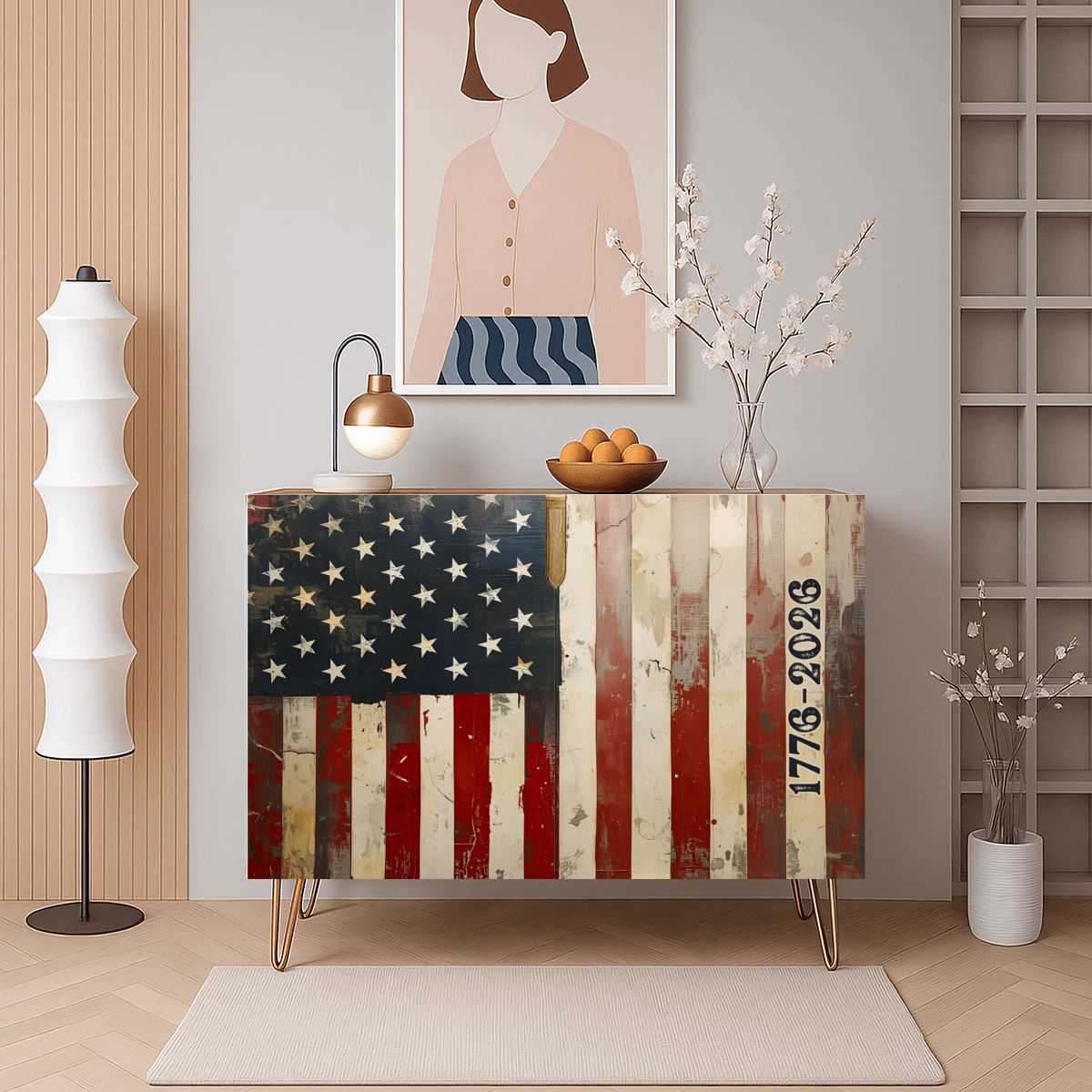 American Flag Wooden Storage Cabinet (Made in USA)