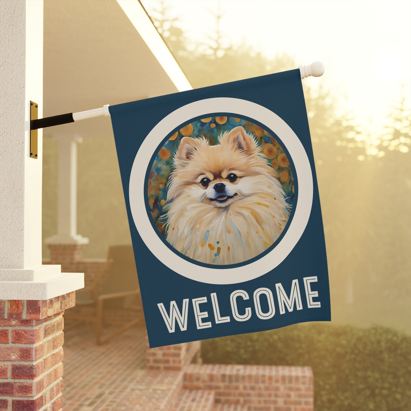 Pomeranian Welcome 2-Sided Garden & House Flag/Banner