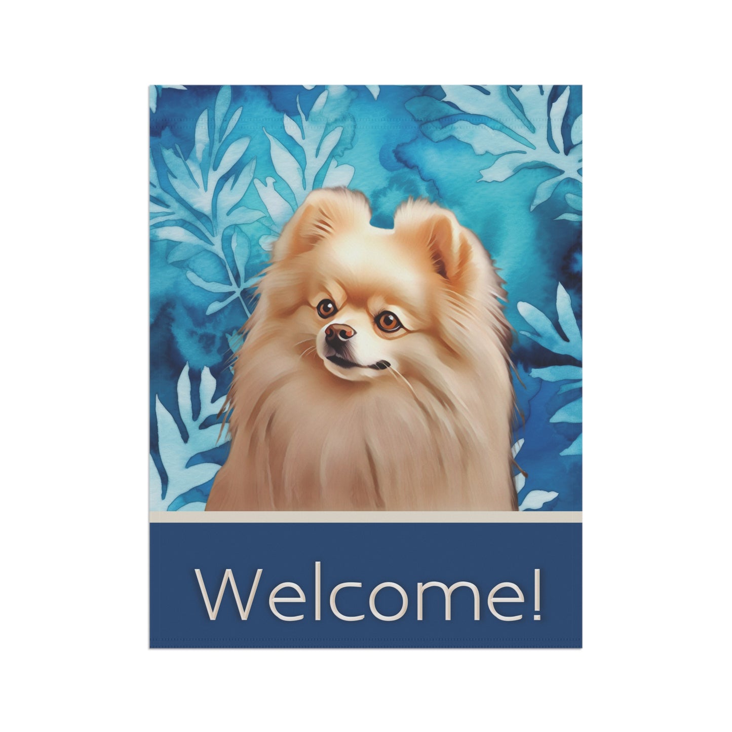 Pomeranian Welcome Blue 2-Sided Garden & House Flag/Banner