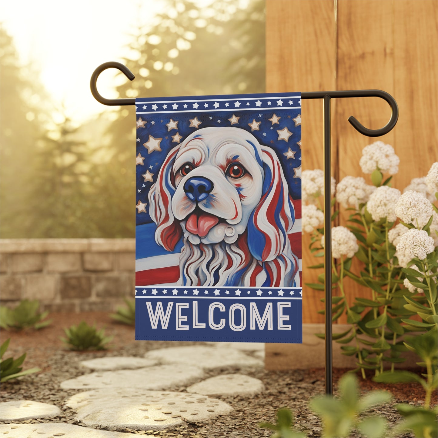 Patriotic Pup Welcome 2-Sided Garden & House Flag/Banner