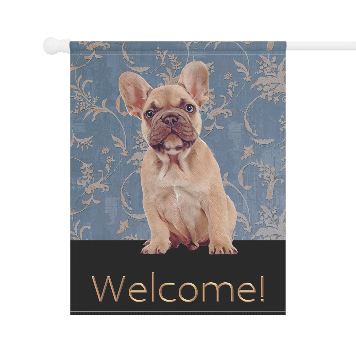 French Bulldog on Blue Welcome 2-Sided Garden & House Flag/Banner