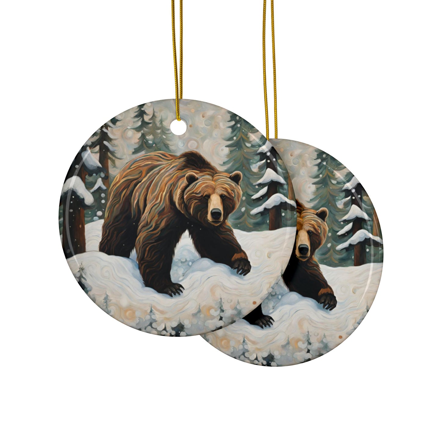 Winter Grizzly 3" Ceramic Ornaments, 2-Side Print, (1pc, 10pcs)