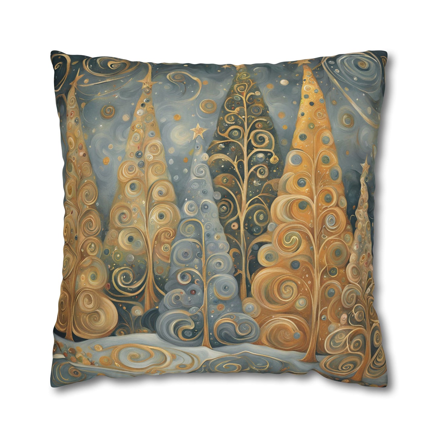 Neutral Fantastical Trees Square Poly Canvas Pillowcase