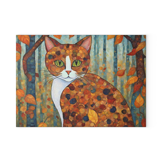 Falling For You Cat in Autumn Tempered Glass Cutting Board