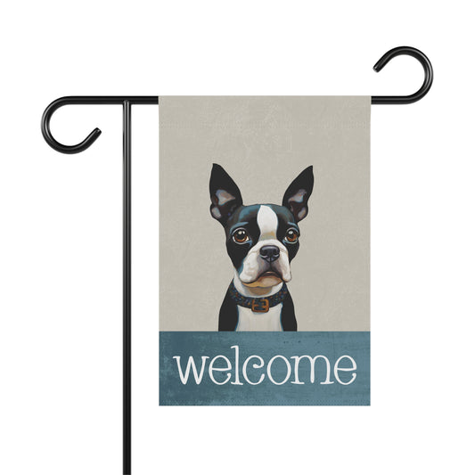 Boston Terrier Welcome 2-Sided Garden & House Flag/Banner