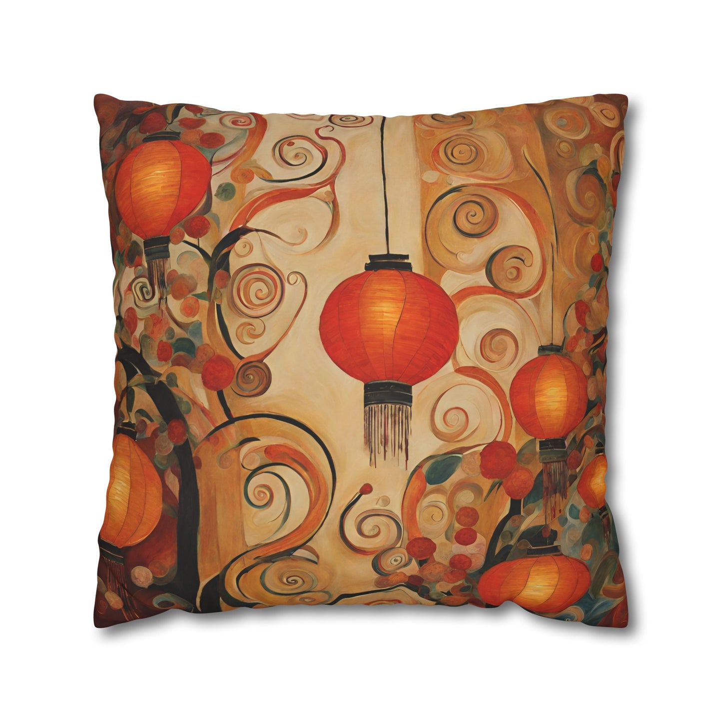 Lanterns & Swirls Square Poly Canvas Pillowcase