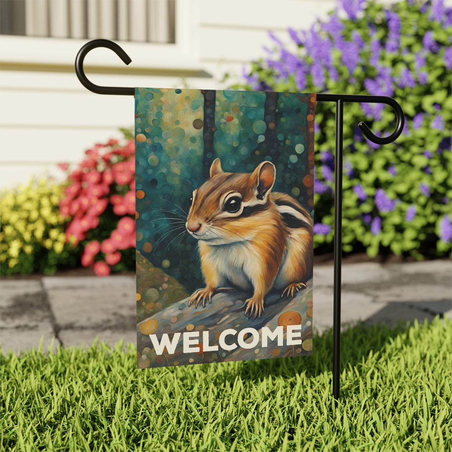 Mountain Forest Chipmunk Welcome 2-Sided Garden & House Flag/Banner